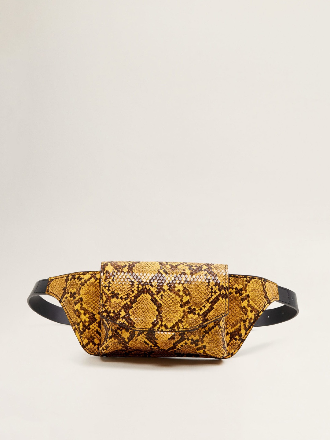 

MANGO Yellow & Brown Snakeskin-Textured Fanny Pack