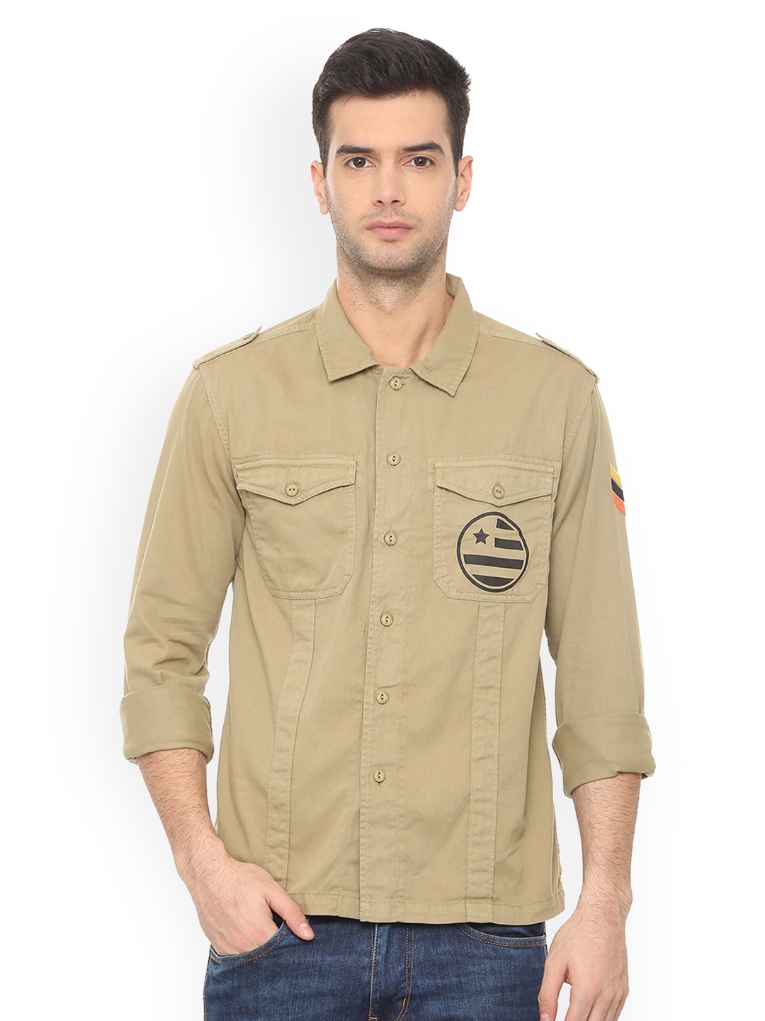 

People Men Khaki Regular Fit Solid Casual Shirt