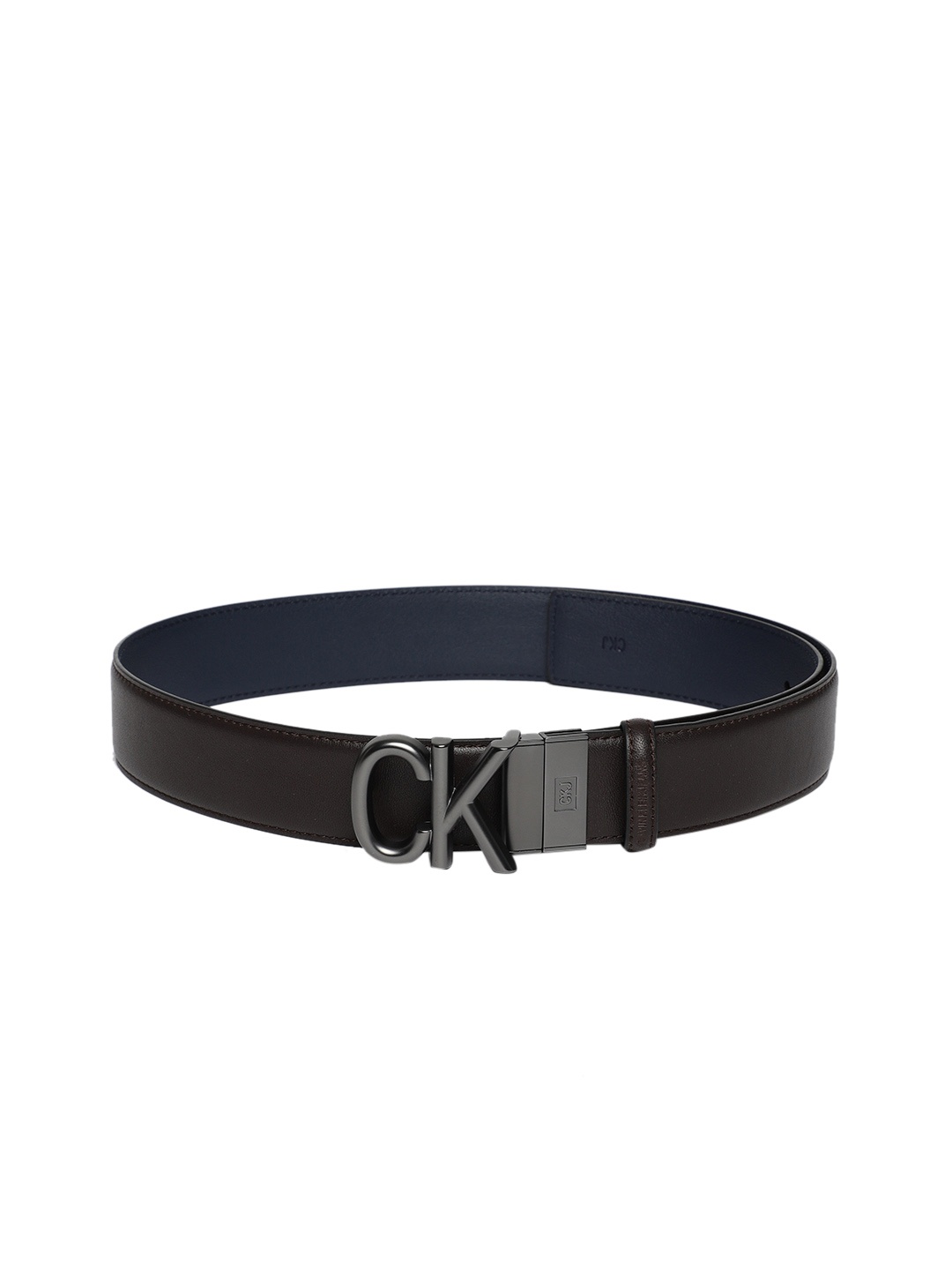 

Calvin Klein Men Brown & Navy Blue Solid Reversible Belt