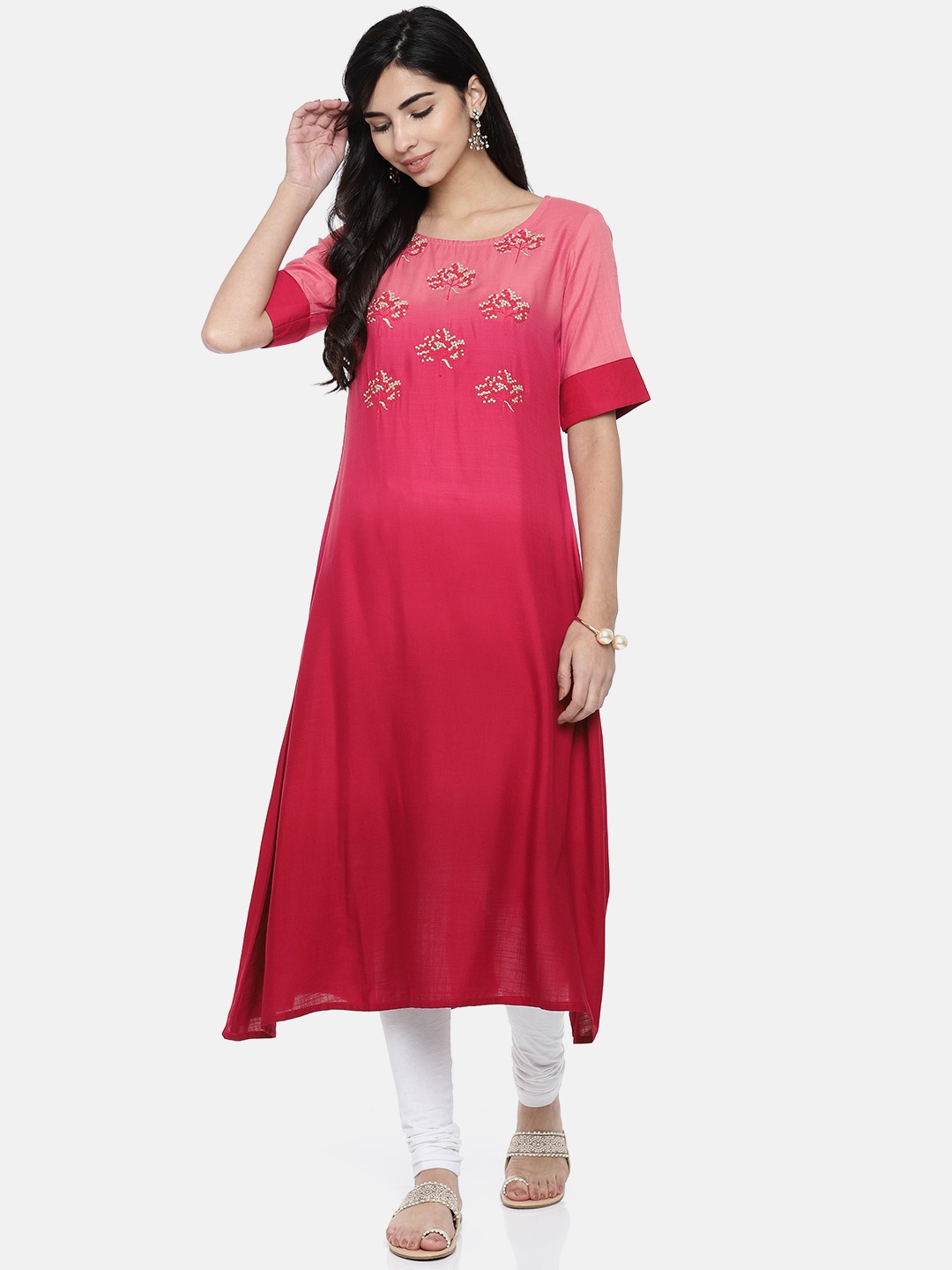 

Span Women Peach-Coloured & Magenta Dyed A-Line Kurta