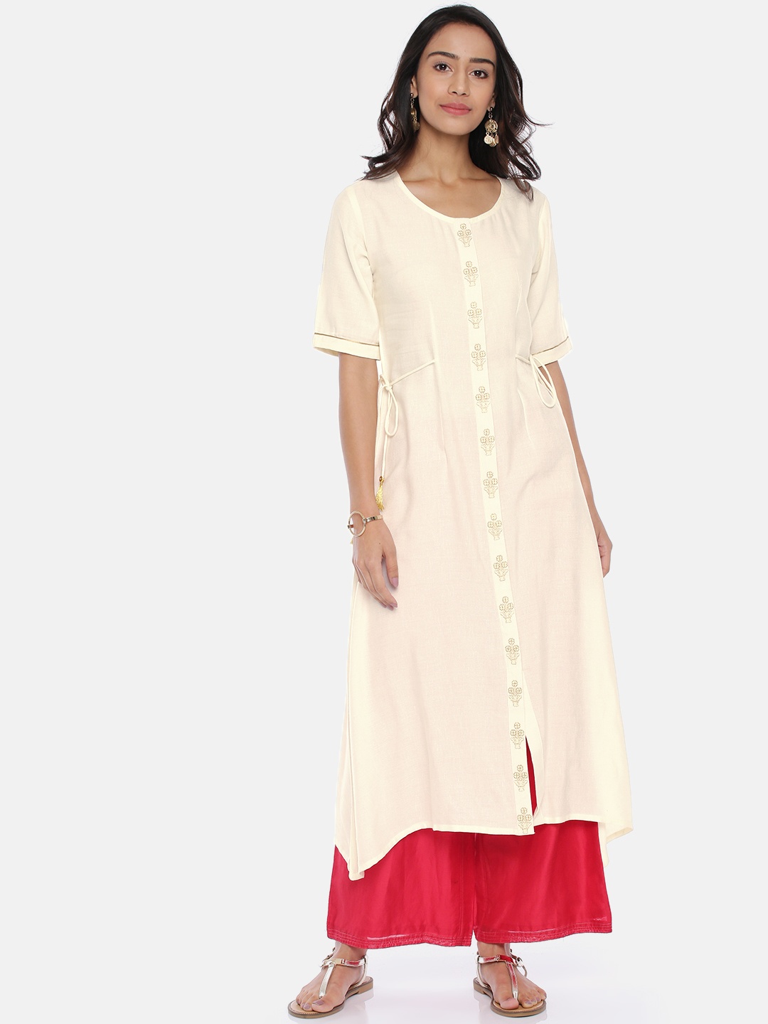 

Span Women Cream-Coloured Solid Asymmetric A-Line Kurta