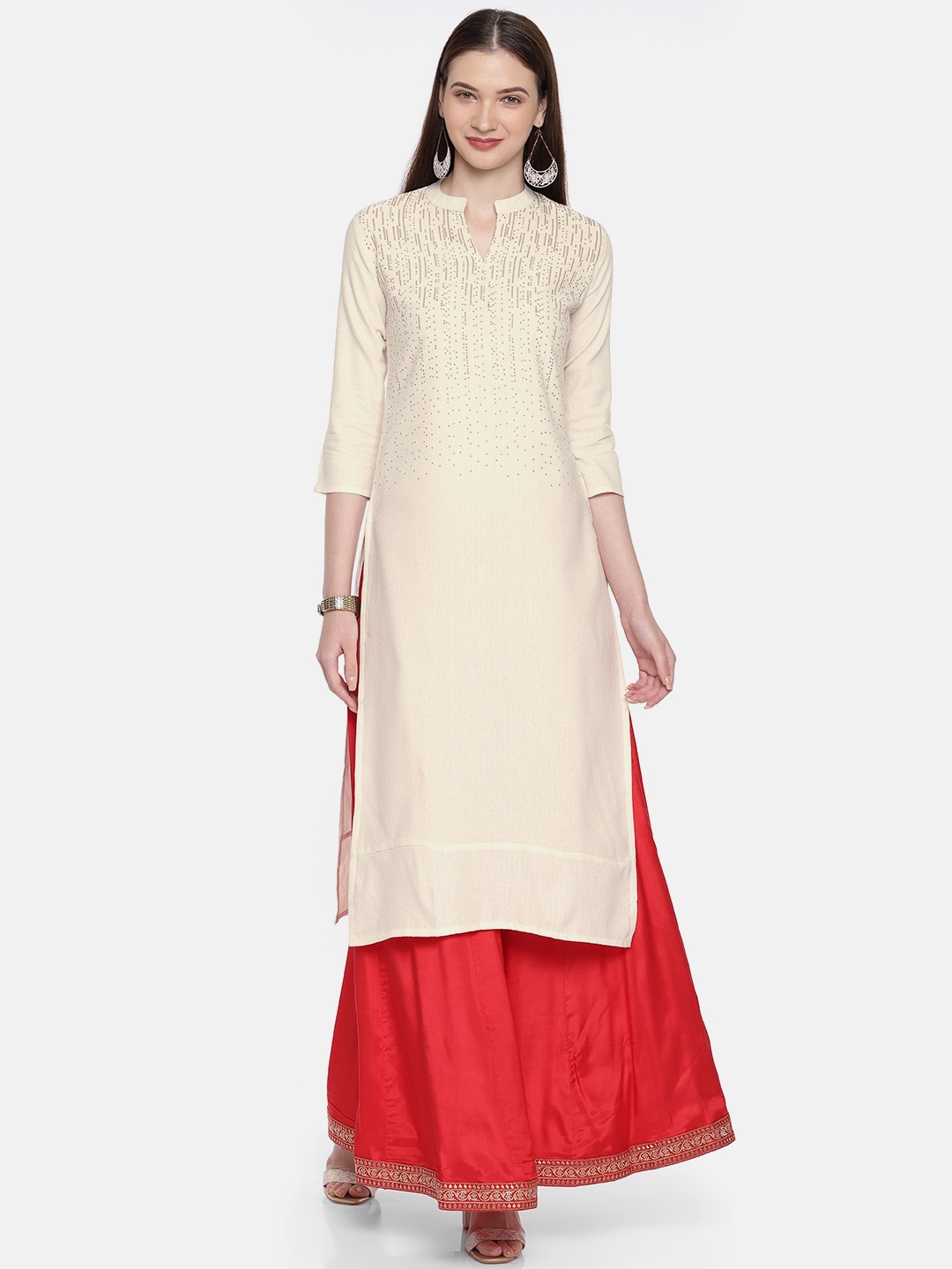 

Span Women Off-White Printed Straight Kurta