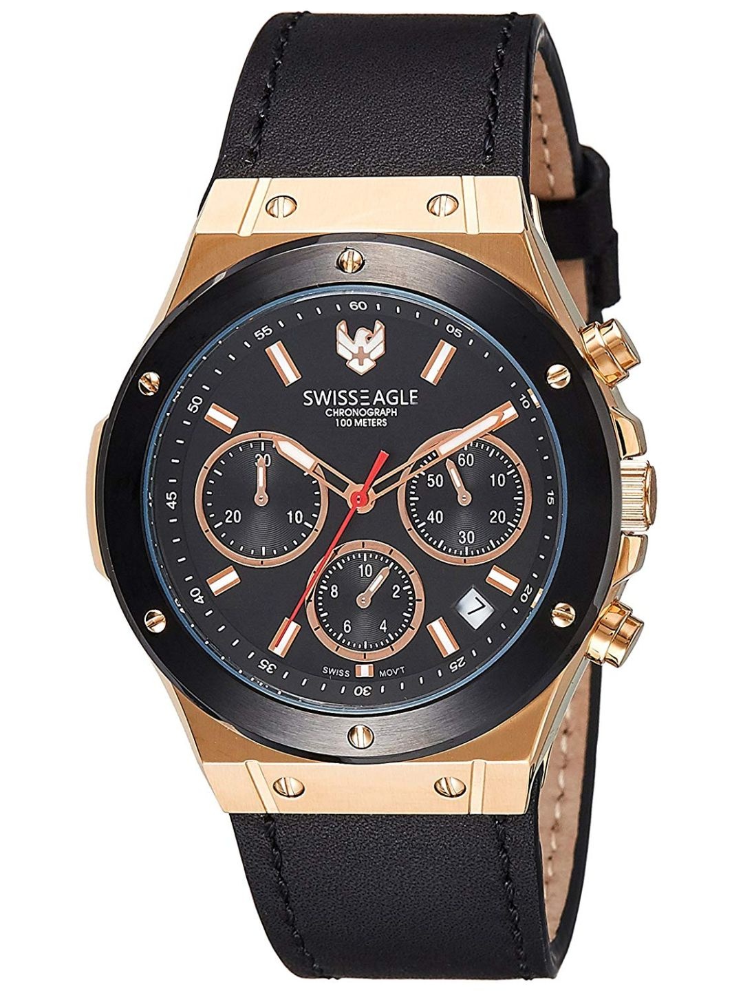 

Swiss Eagle Men Black Analogue Chronograph Leather Watch SE-9088LS-RG-01