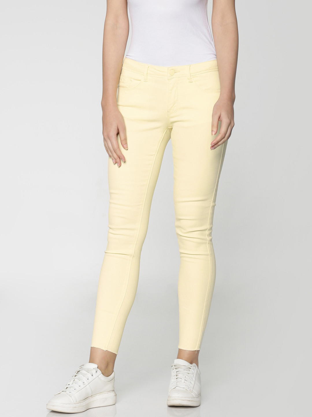 

ONLY Women Yellow Skinny Fit Solid Regular Trousers