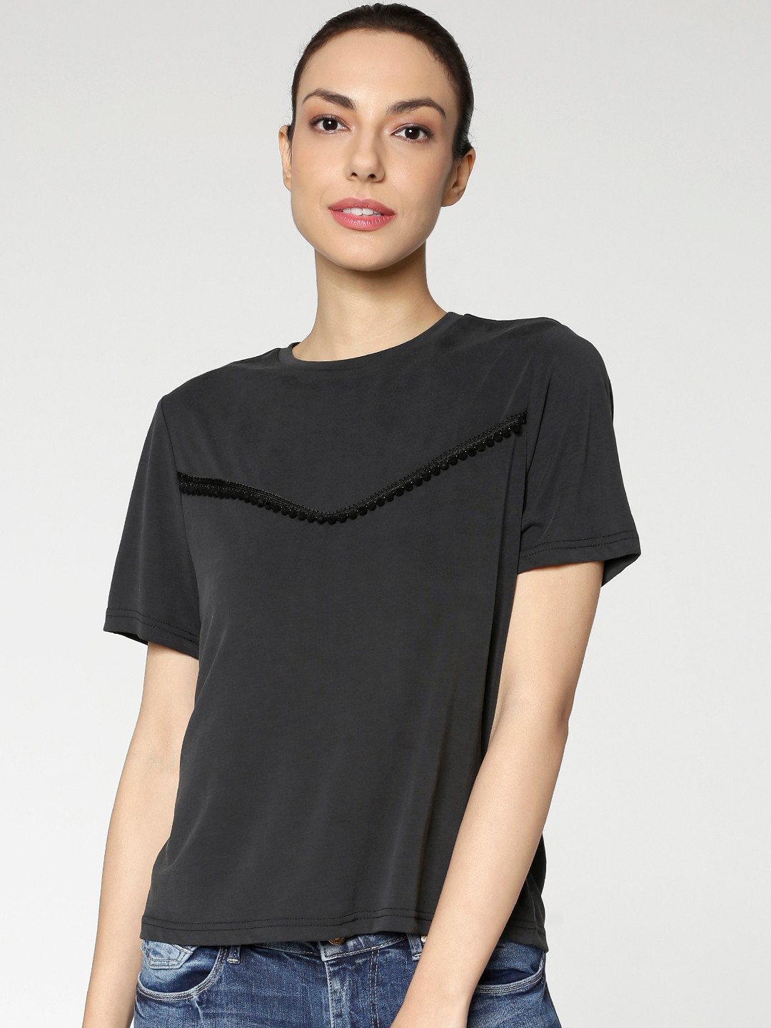 

ONLY Women Charcoal Grey Solid Top