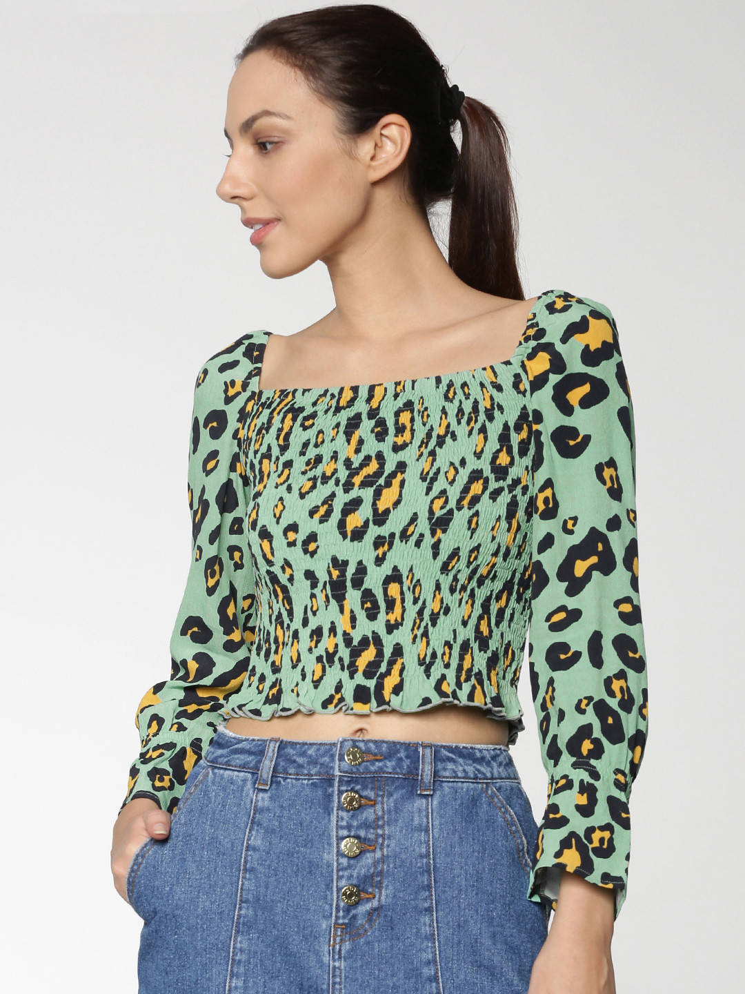 

ONLY Women Green Printed Crop Top