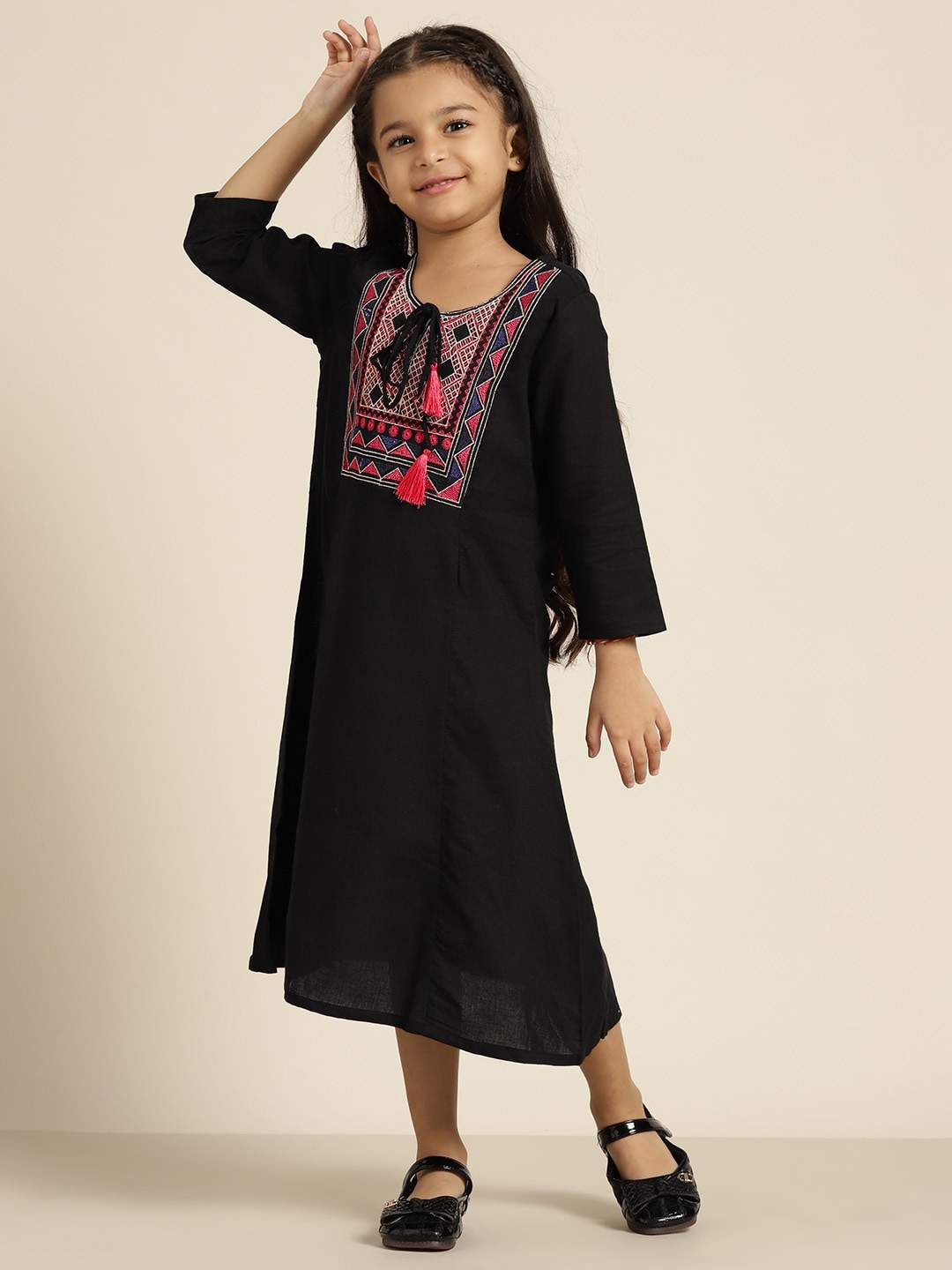

Sangria Girls Black Embroidered Detail A-Line Dress