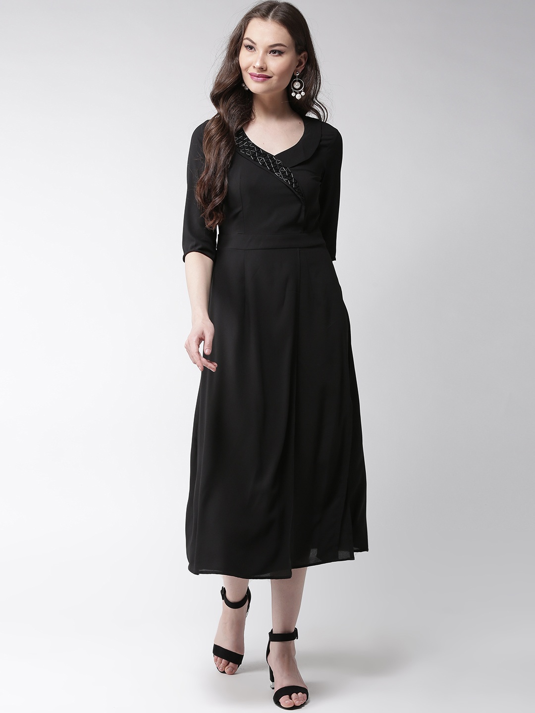 

MISH Women Black Solid Midi Fit & Flare Dress
