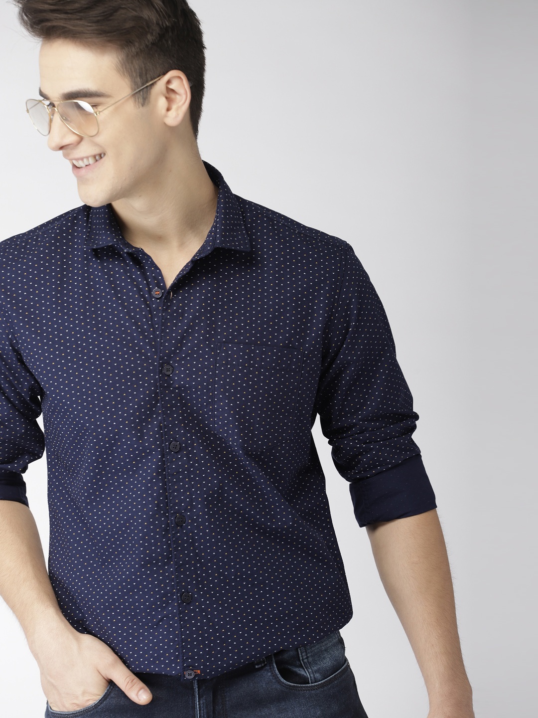 

Mast & Harbour Men Navy Blue Slim Fit Printed Casual Shirt