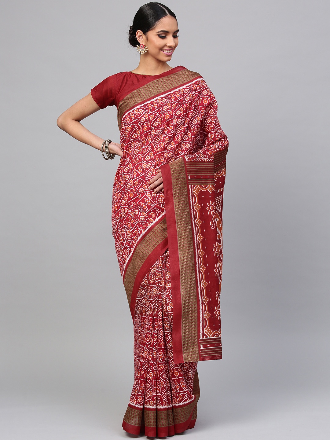 

Saree mall Maroon & White Printed Saree