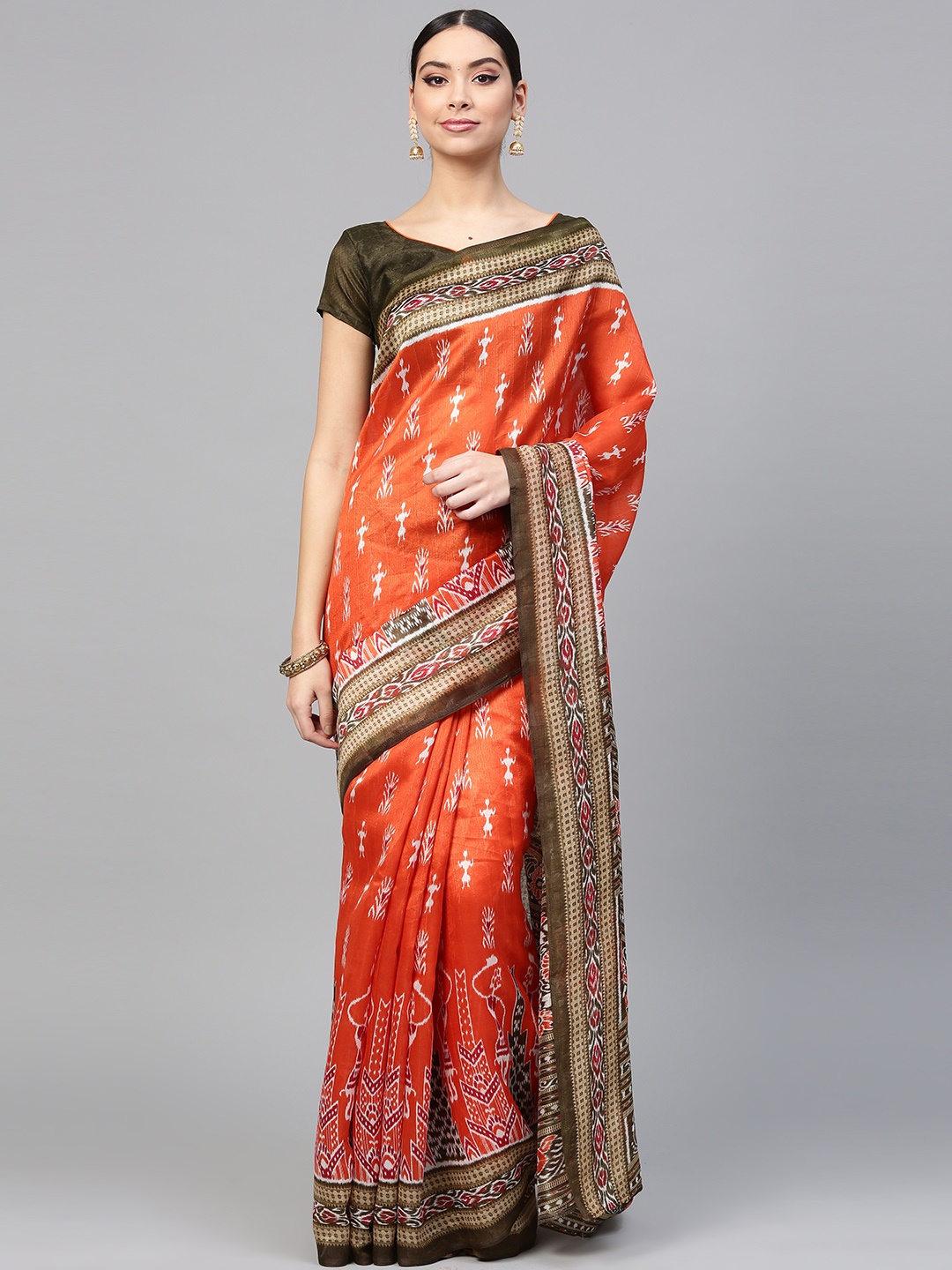 

Saree mall Orange & White Printed Saree