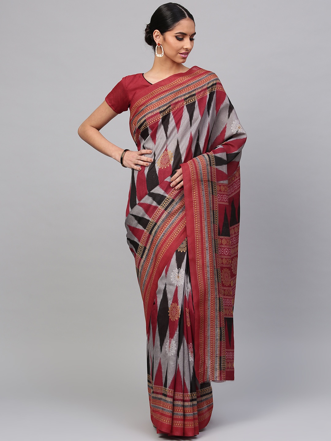 

Saree mall Grey & Maroon Printed Saree