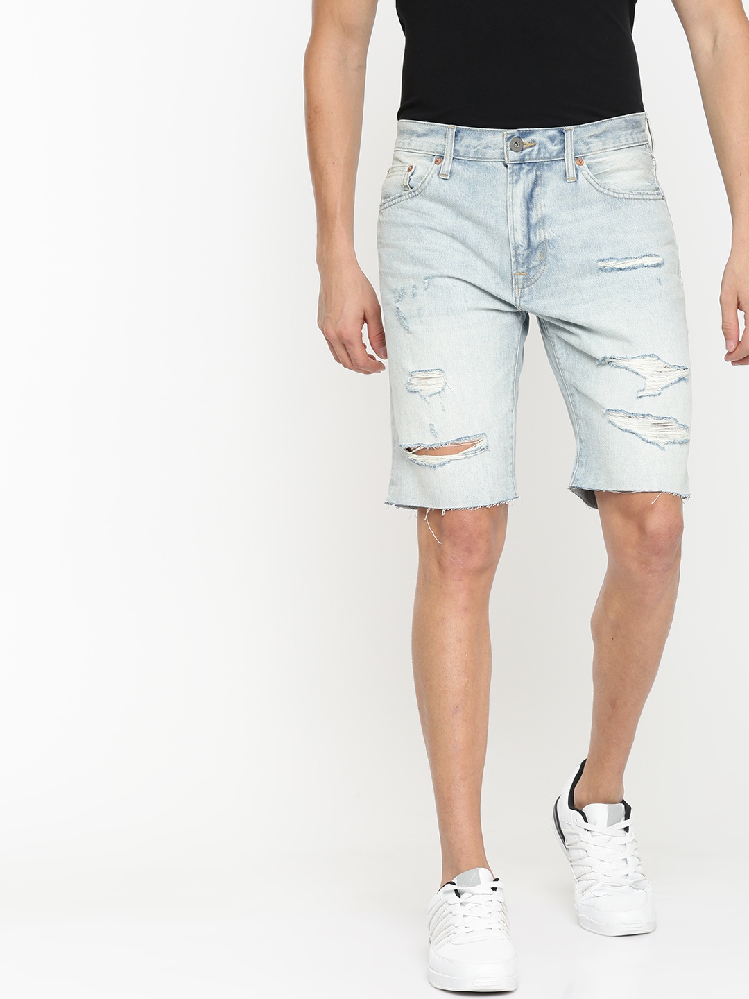 

AMERICAN EAGLE OUTFITTERS Men Blue Washed Regular Fit Denim Shorts