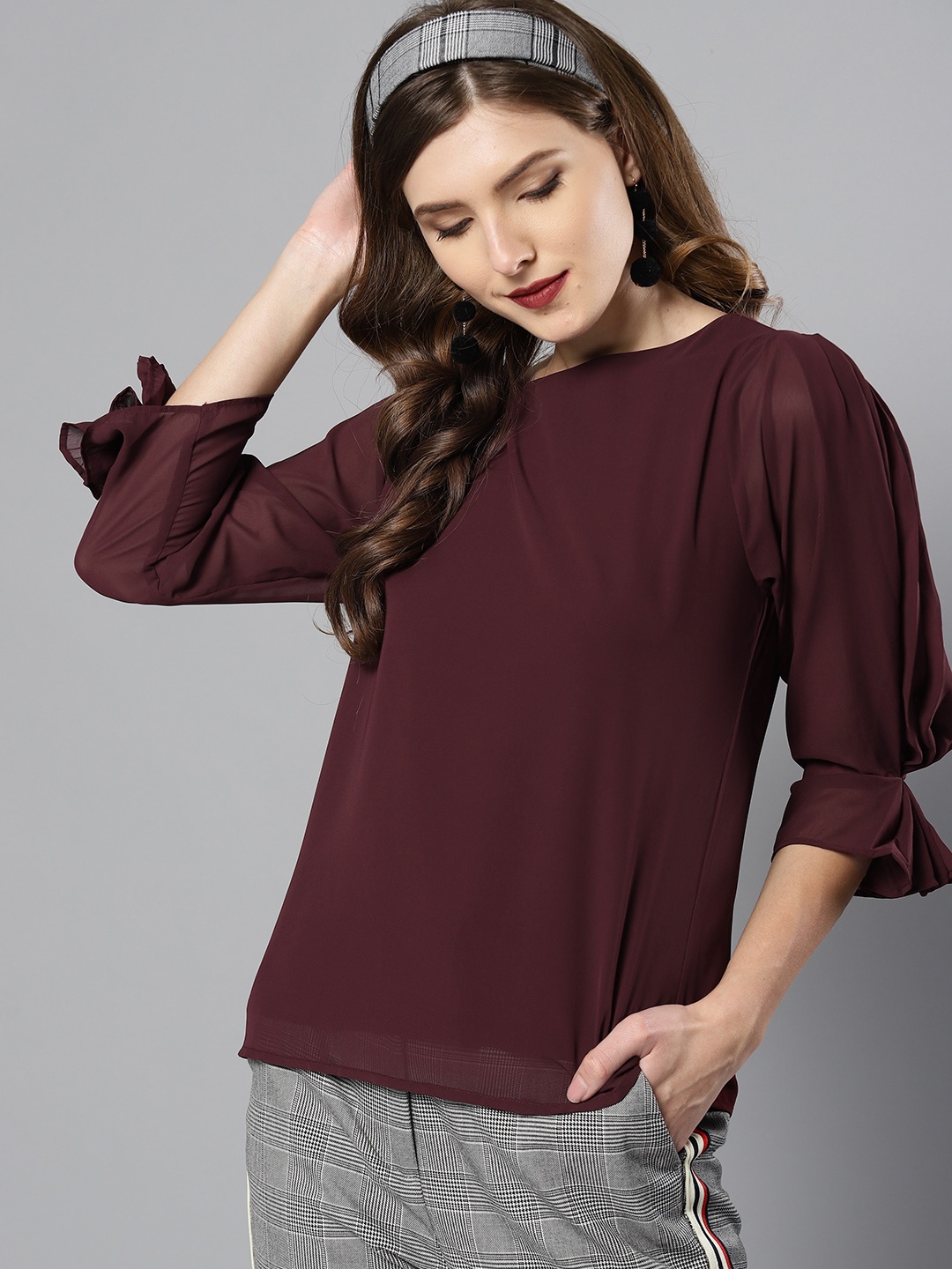

Marie Claire Women Burgundy Solid Top