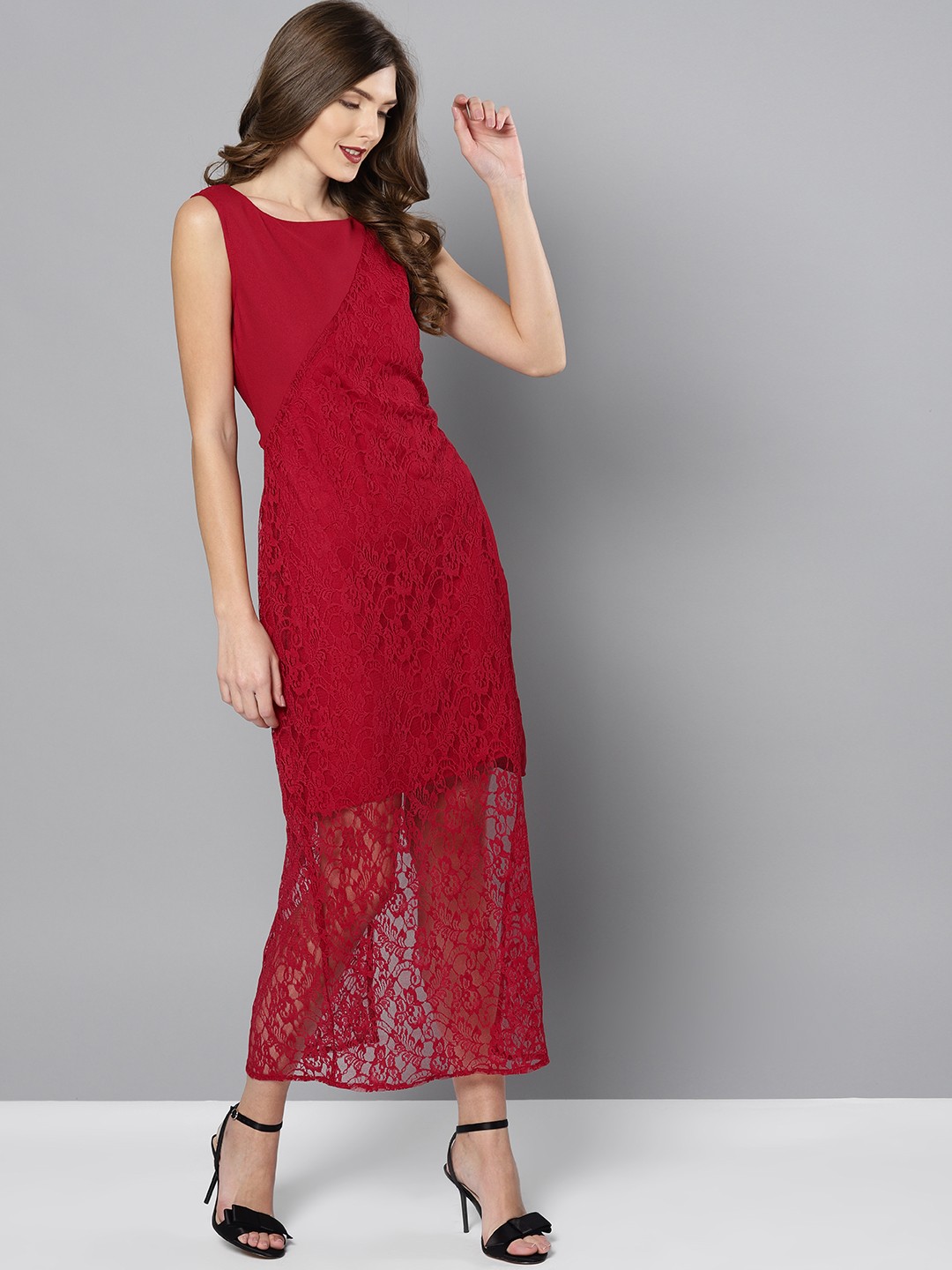 

Marie Claire Women Red Lace Maxi Dress