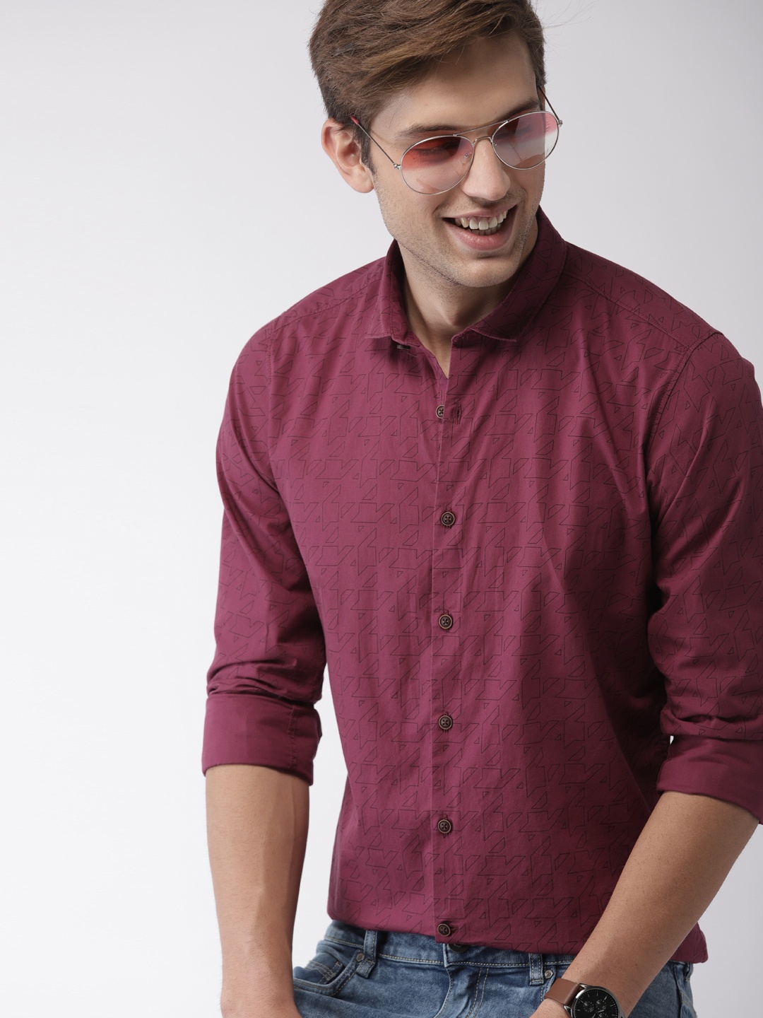 

Mast & Harbour Men Maroon Regular Fit Printed Casual Shirt