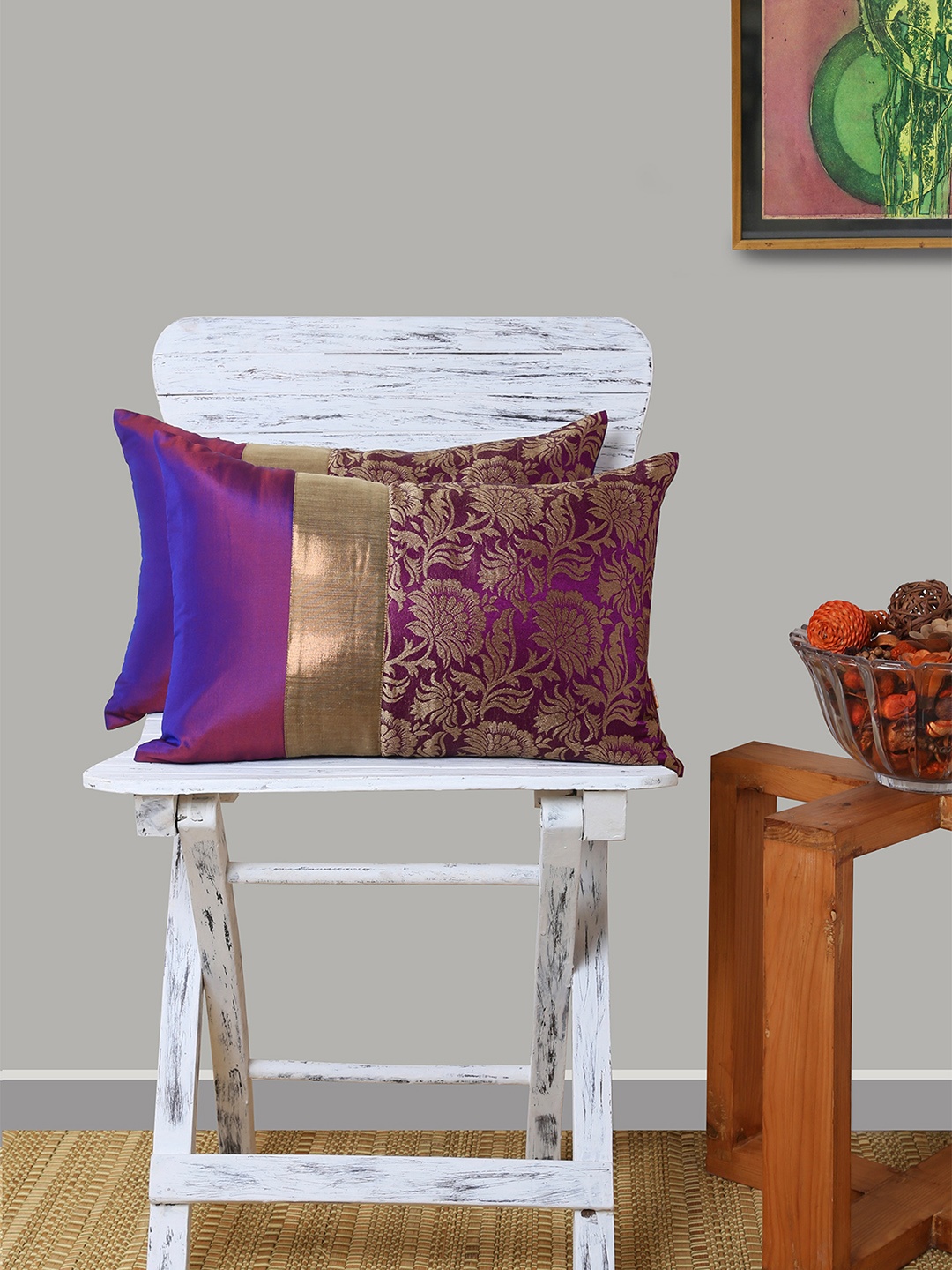 

ANS Purple Set of 2 Floral Rectangle Cushion Covers