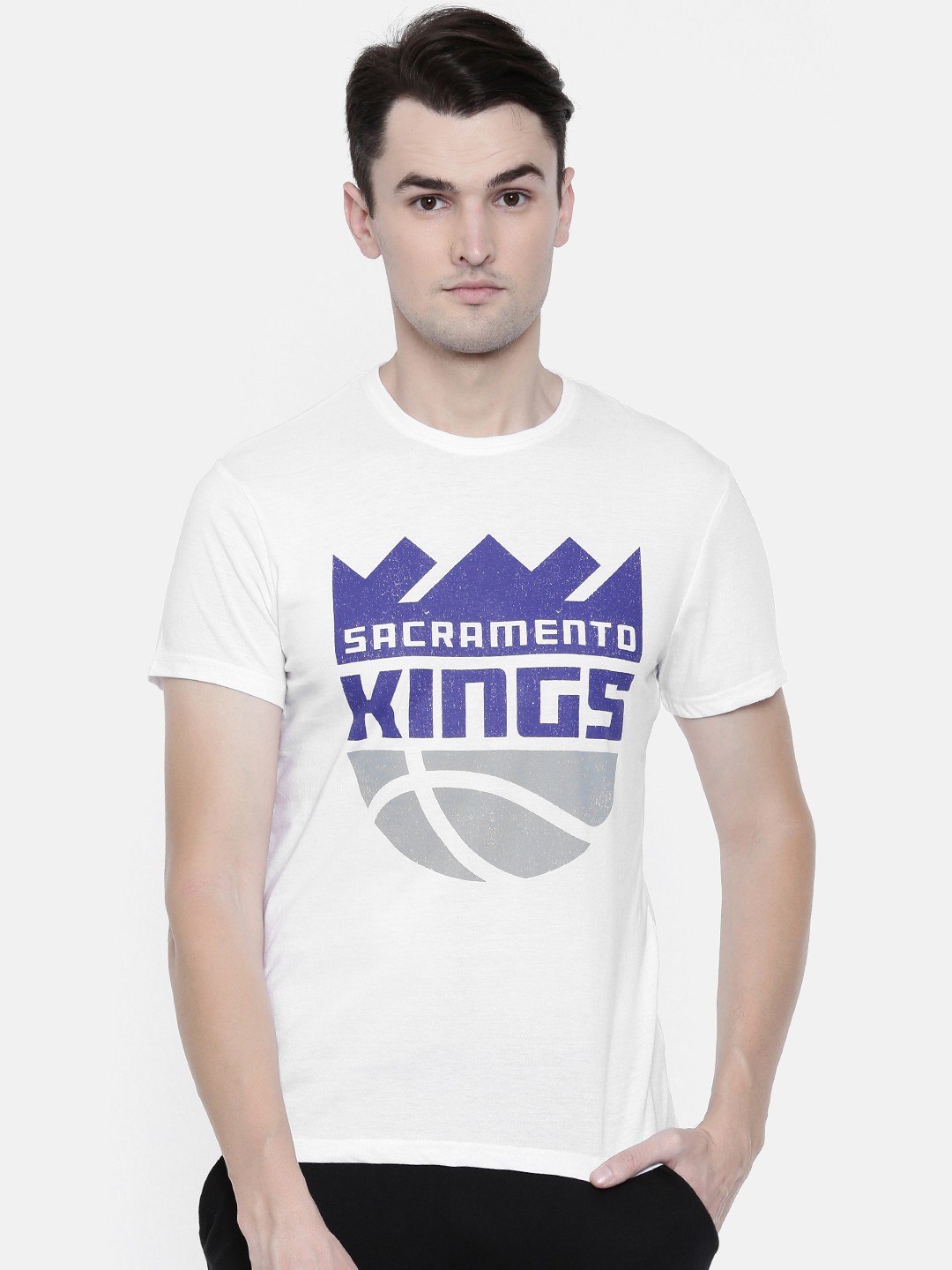 

NBA Men White Printed Round Neck Scramento Kings T-shirt