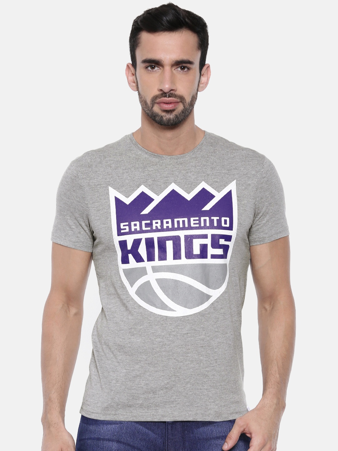 

NBA Men Grey Melange Printed Round Neck T-shirt
