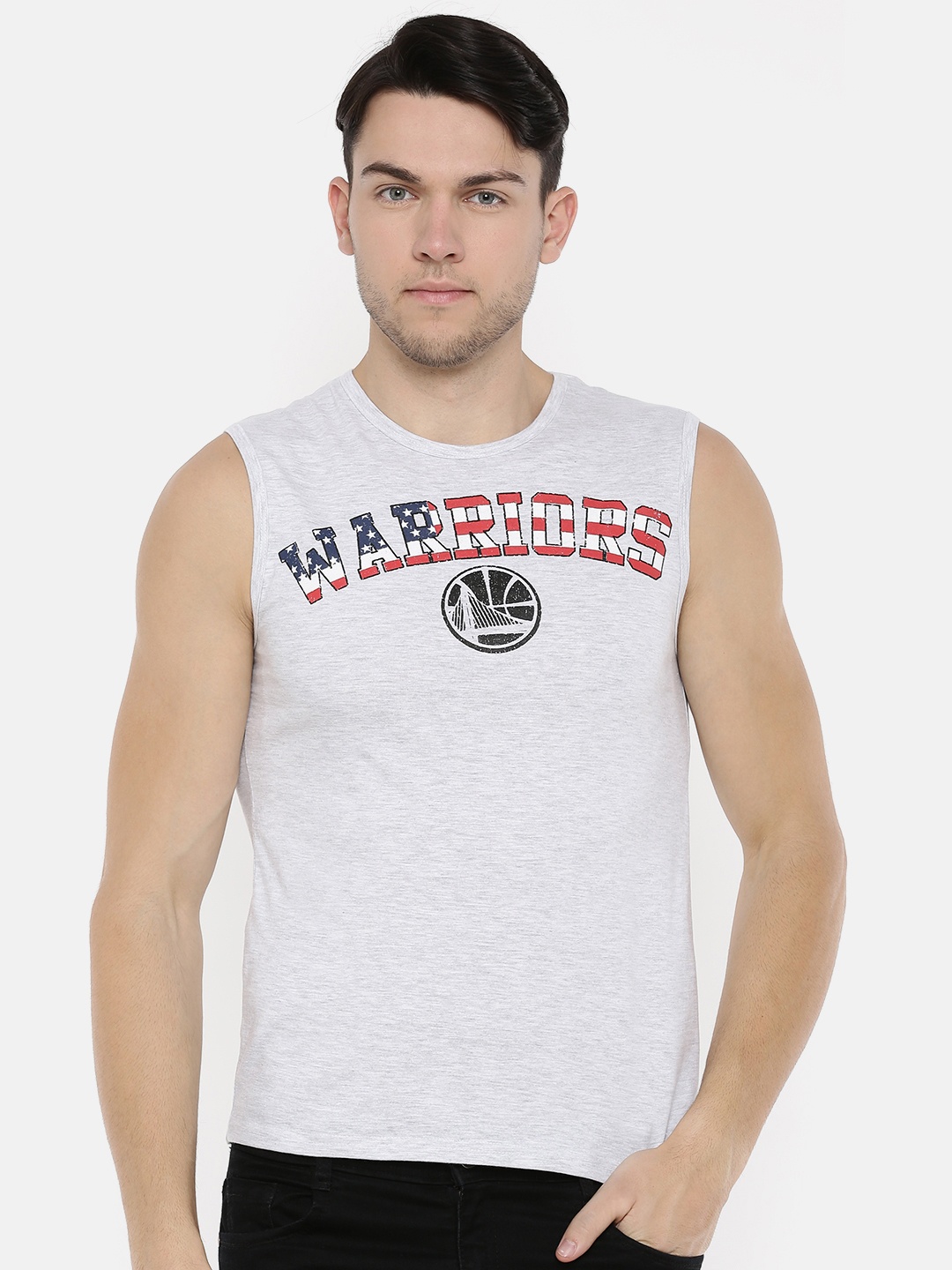 

NBA Men Grey Melange Printed Round Neck T-shirt