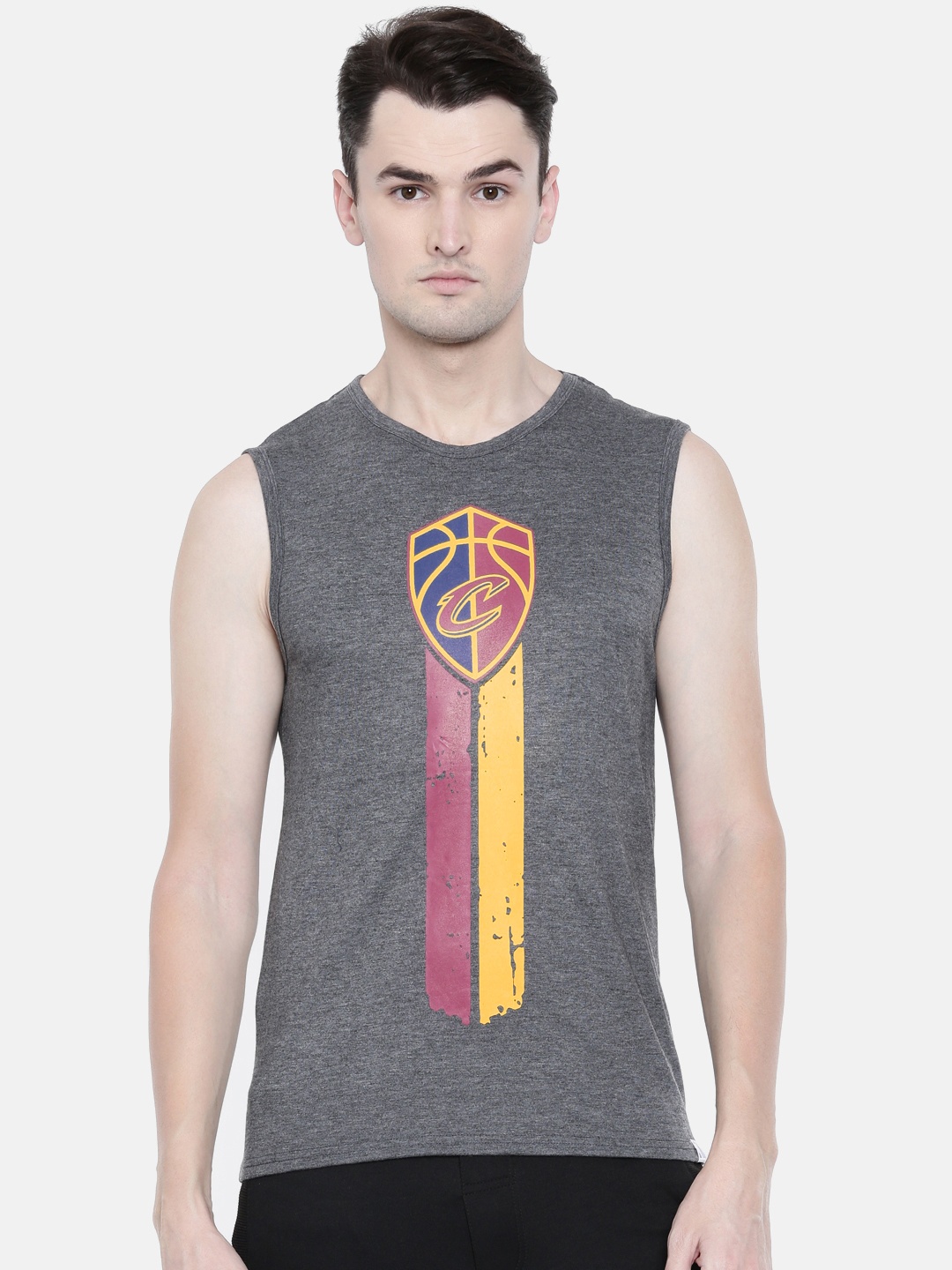 

NBA Men Charcoal Grey Printed Round Neck T-shirt