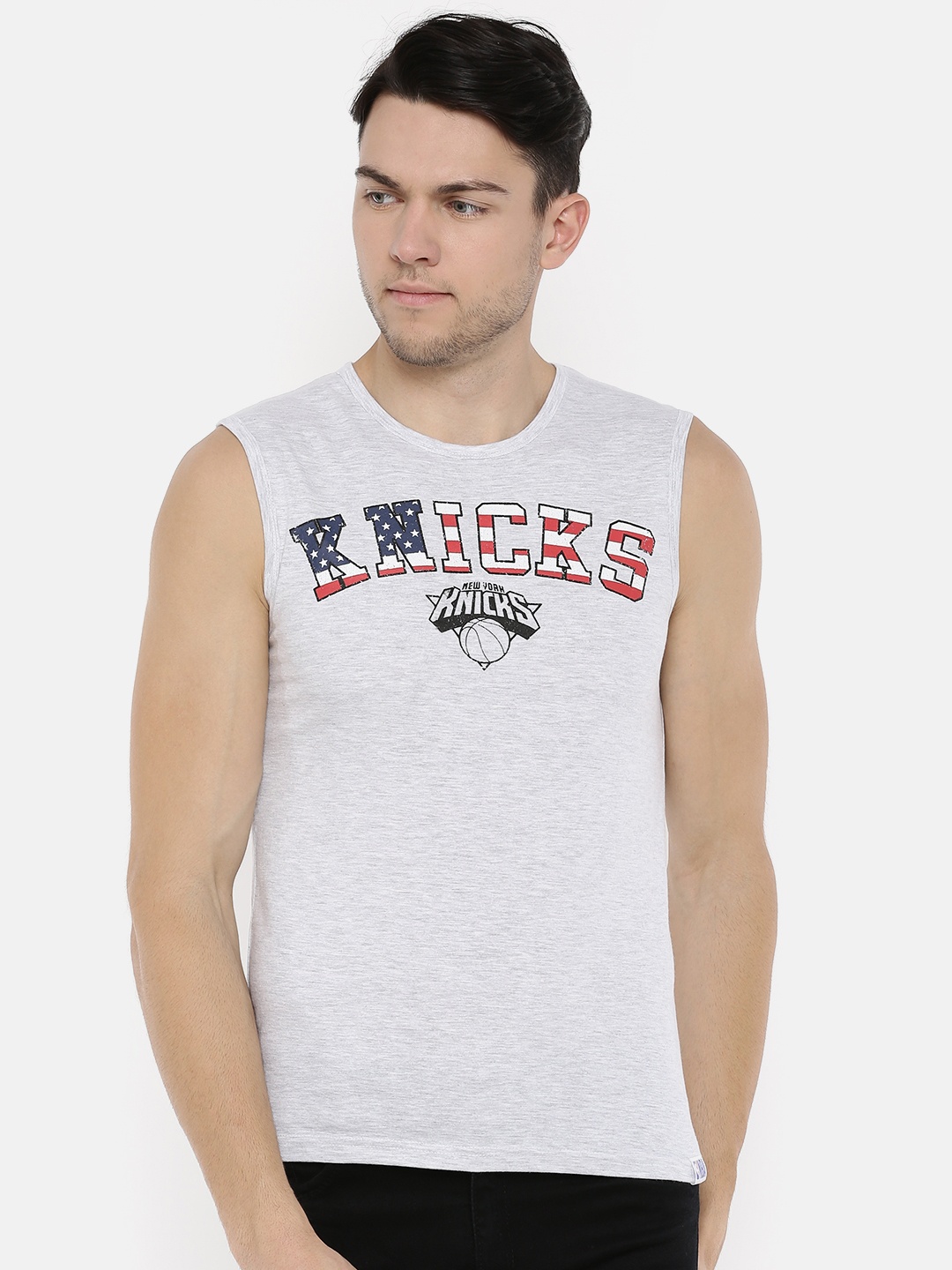 

NBA Men Grey Melange Printed Round Neck T-shirt