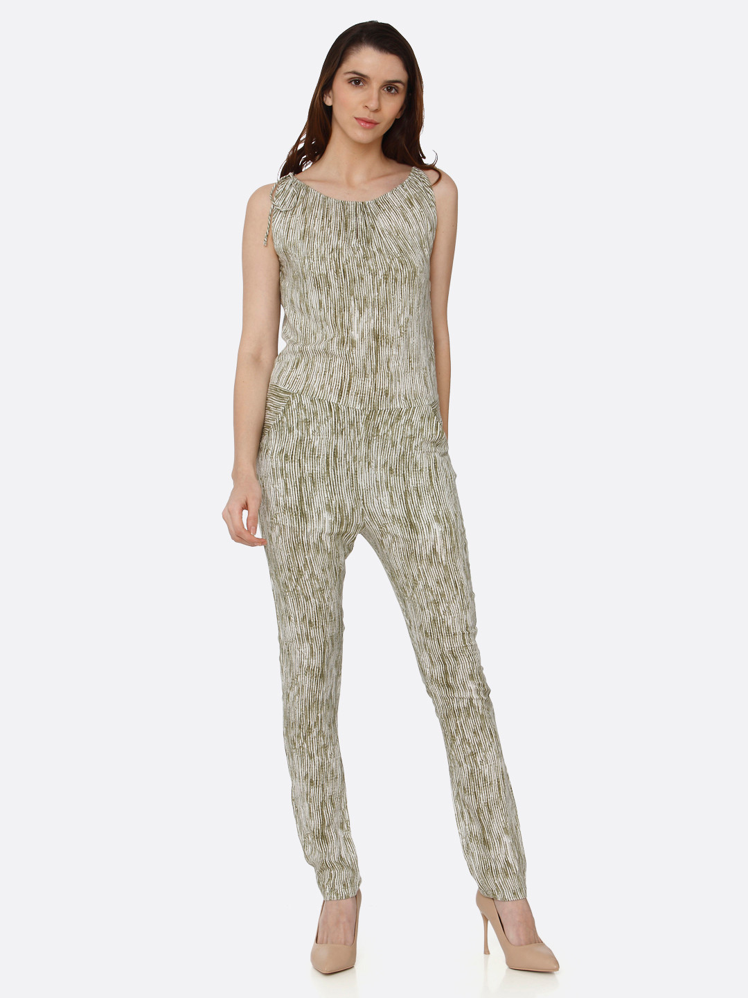 

RAISIN Women Cream-Coloured Striped Basic Jumpsuit
