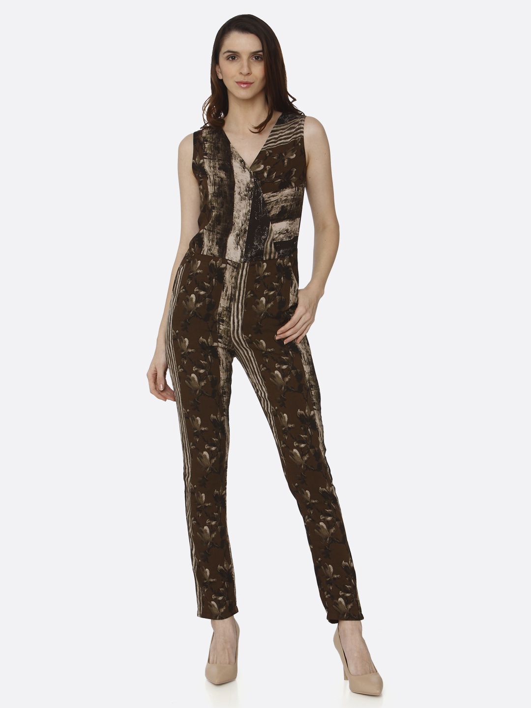 

RAISIN Women Brown Printed Basic Jumpsuit