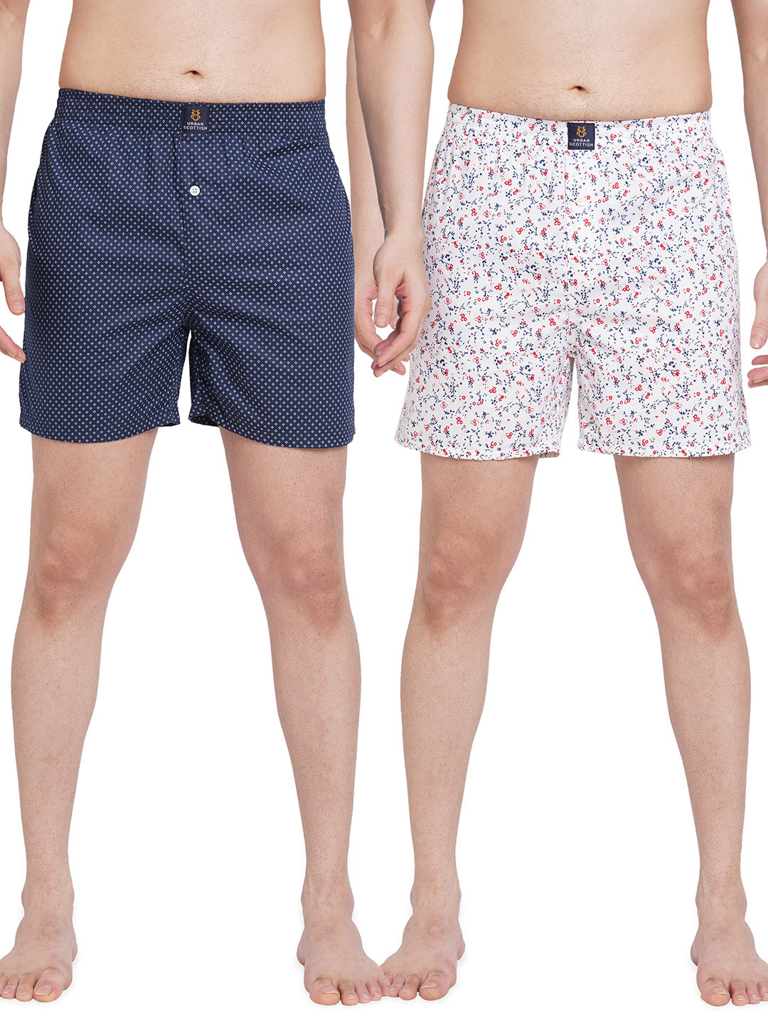 

URBAN SCOTTISH Men Pack of 2 Printed Pure Cotton Boxers USBX1802, Blue