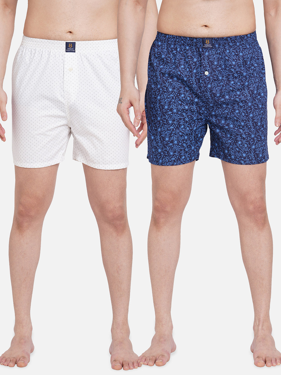 

URBAN SCOTTISH Men Pack of 2 Printed Pure Cotton Boxers USBX1803, Blue