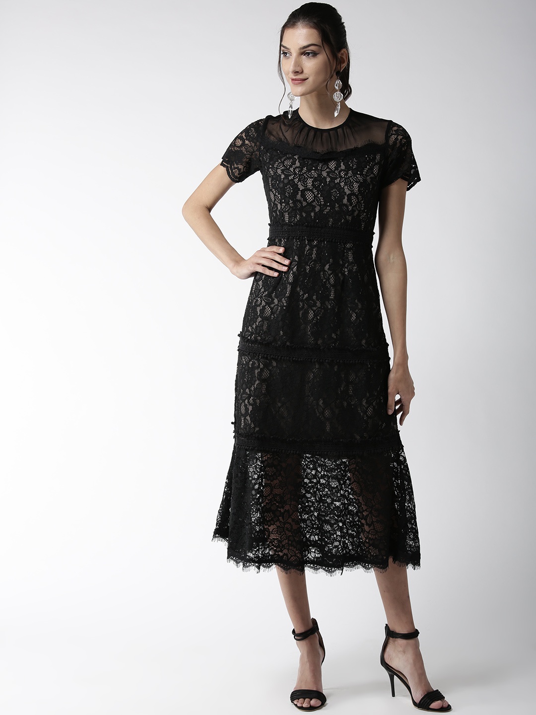 

WoowZerz Women Black Lace A-Line Dress