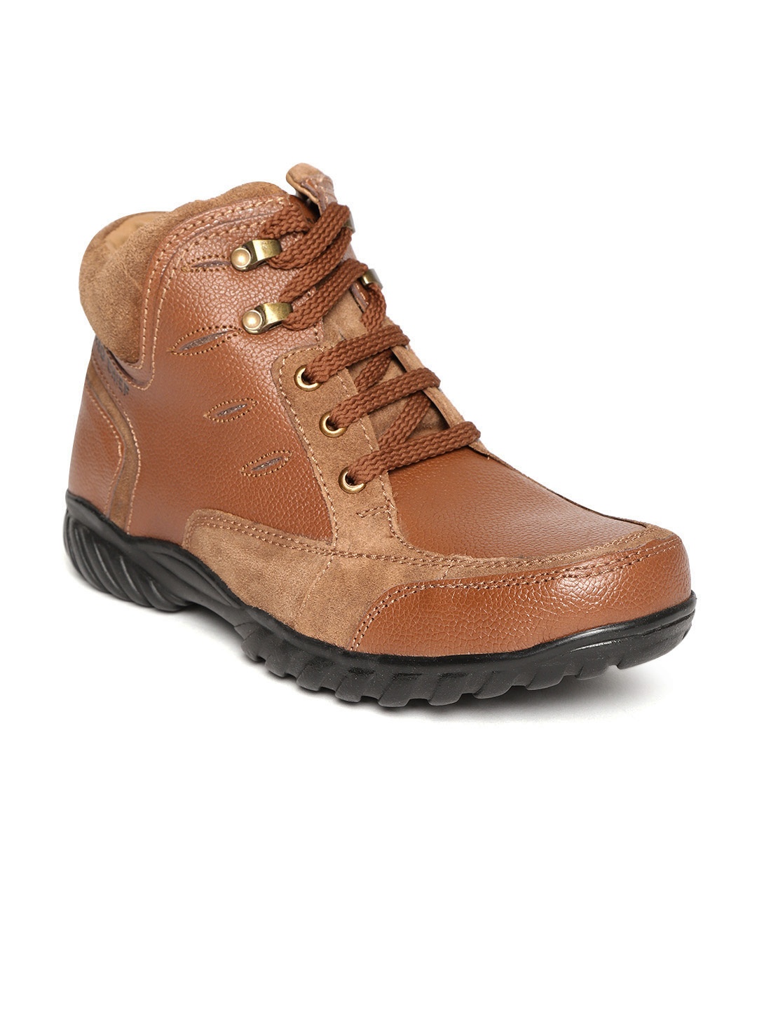 

Red Chief Men Brown Solid Leather Mid-Top Flat Boots