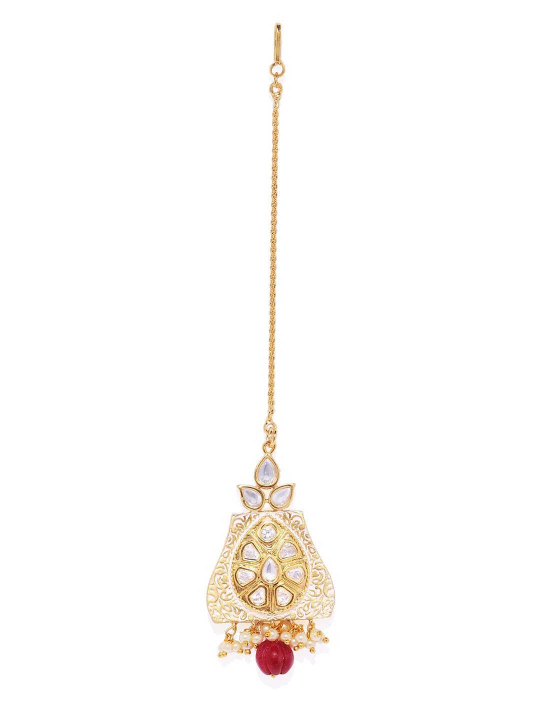 

AccessHer Women Gold-Plated & White Meenakari Maang Tika