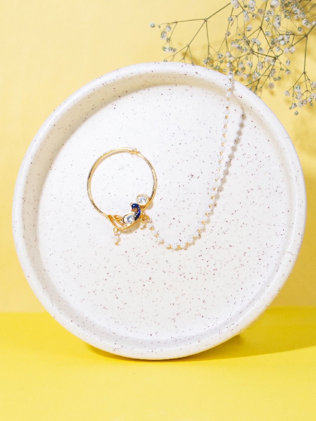 

AccessHer Gold-Plated Handcrafted Kundan Stone-Studded Chained Nose Ring