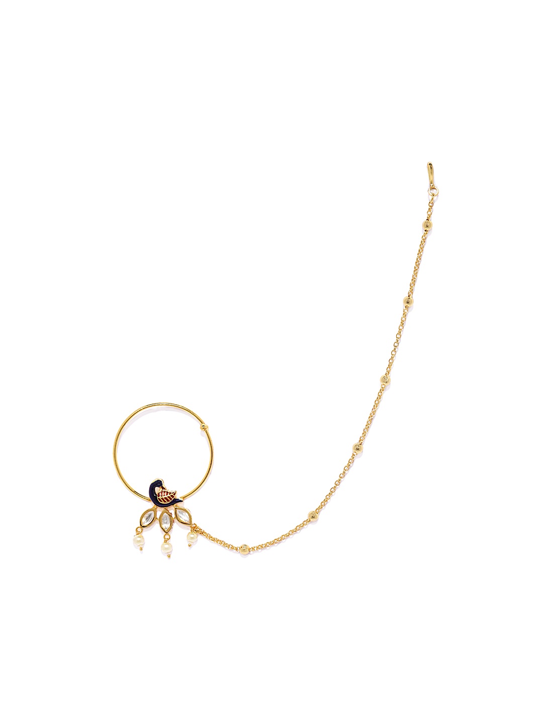 

AccessHer Gold-Toned Handcrafted Faux Ruby Nose Ring With Chain