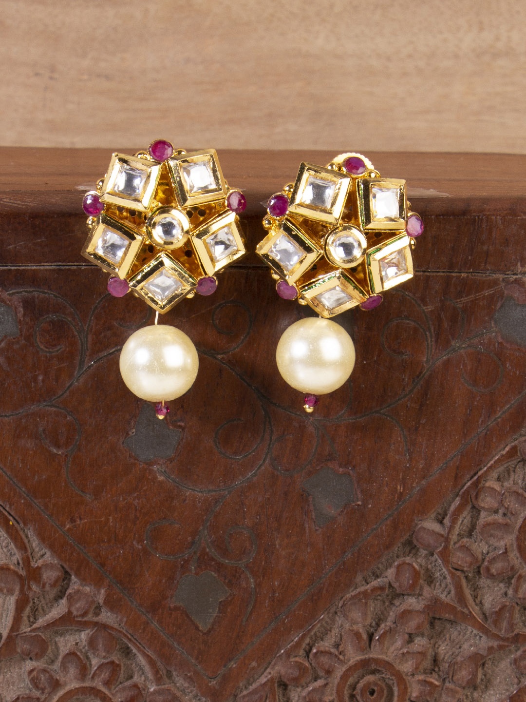 

AccessHer Women Gold-Toned & White Contemporary Drop Earrings