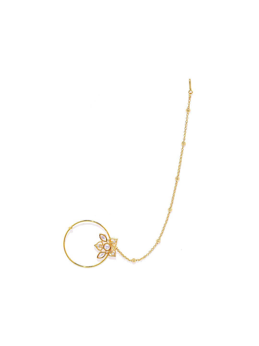 

AccessHer Gold-Plated Handcrafted Kundan Stone-Studded Chained Nose Ring