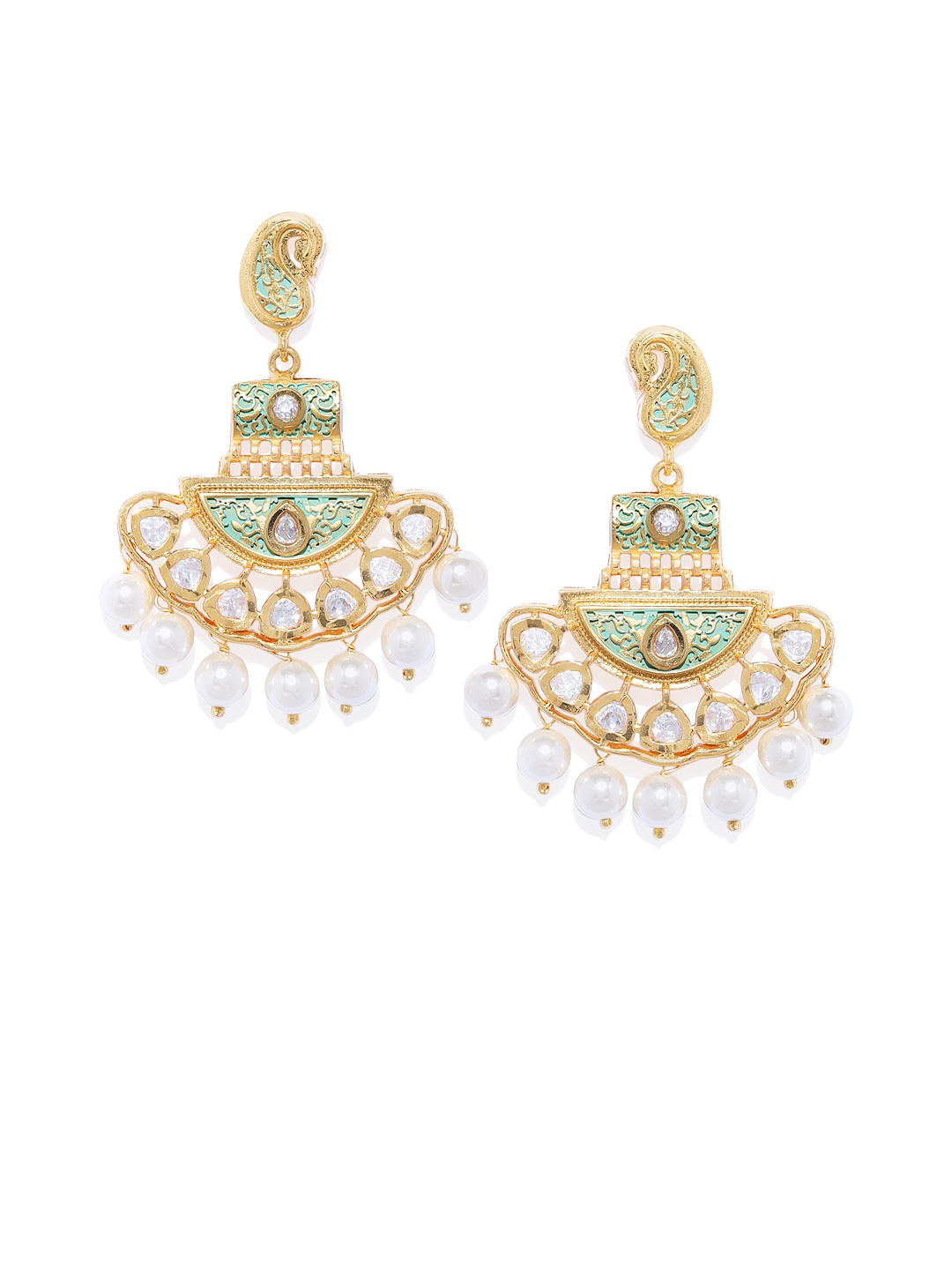 

AccessHer Gold-Toned & White Classic Drop Earrings