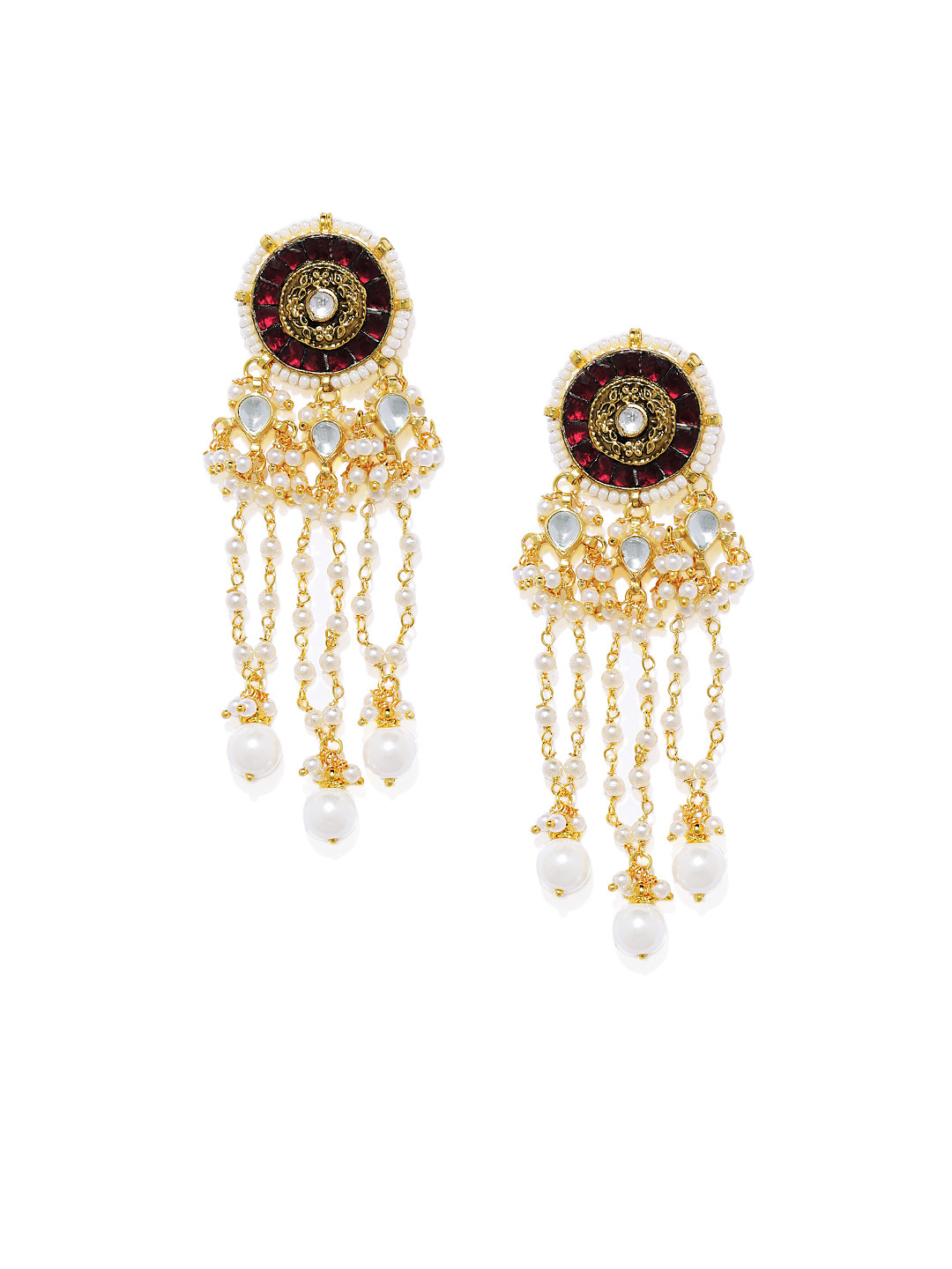 

AccessHer Gold-Toned Traditional Kundan & Faux Ruby Drop Earrings