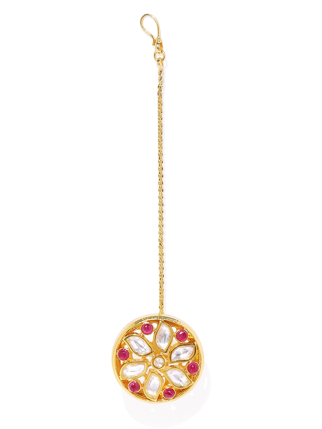 

AccessHer Women Gold-Plated & Pink Faux Ruby Maang Tika