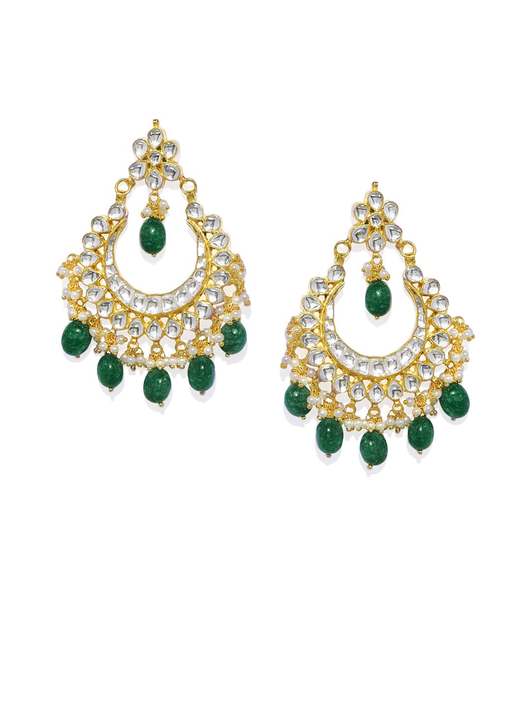 

AccessHer Gold-Toned Traditional Kundan & Pearl Chaandbali Earrings