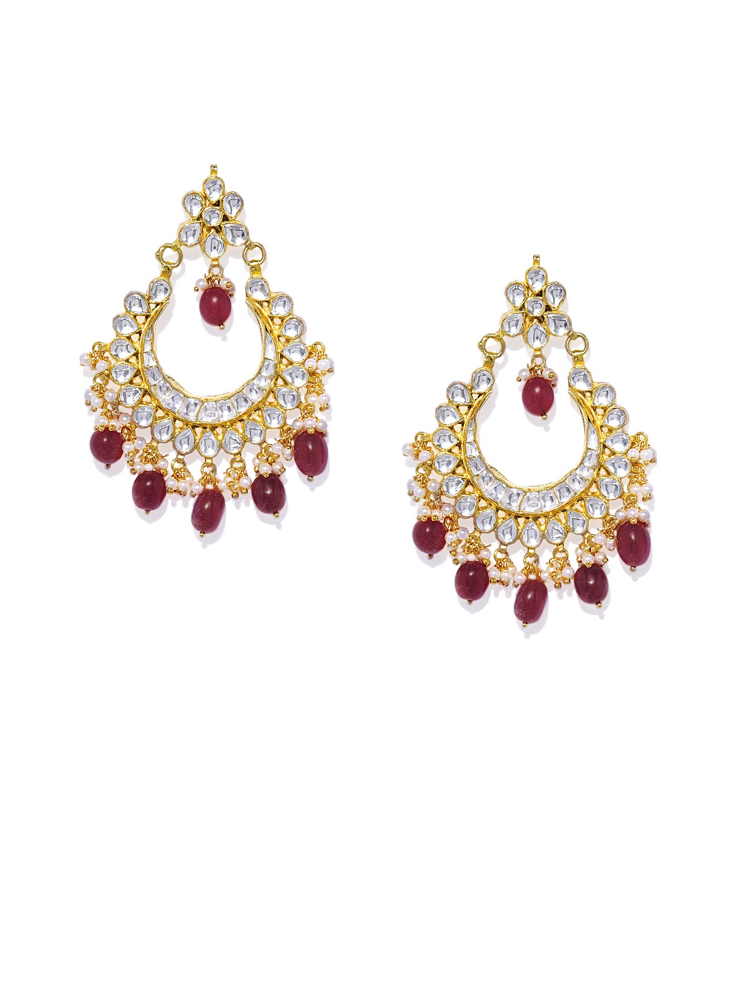 

AccessHer Gold-Toned Traditional Jadau Kundan Chaandbali Earrings with Pearl & Ruby