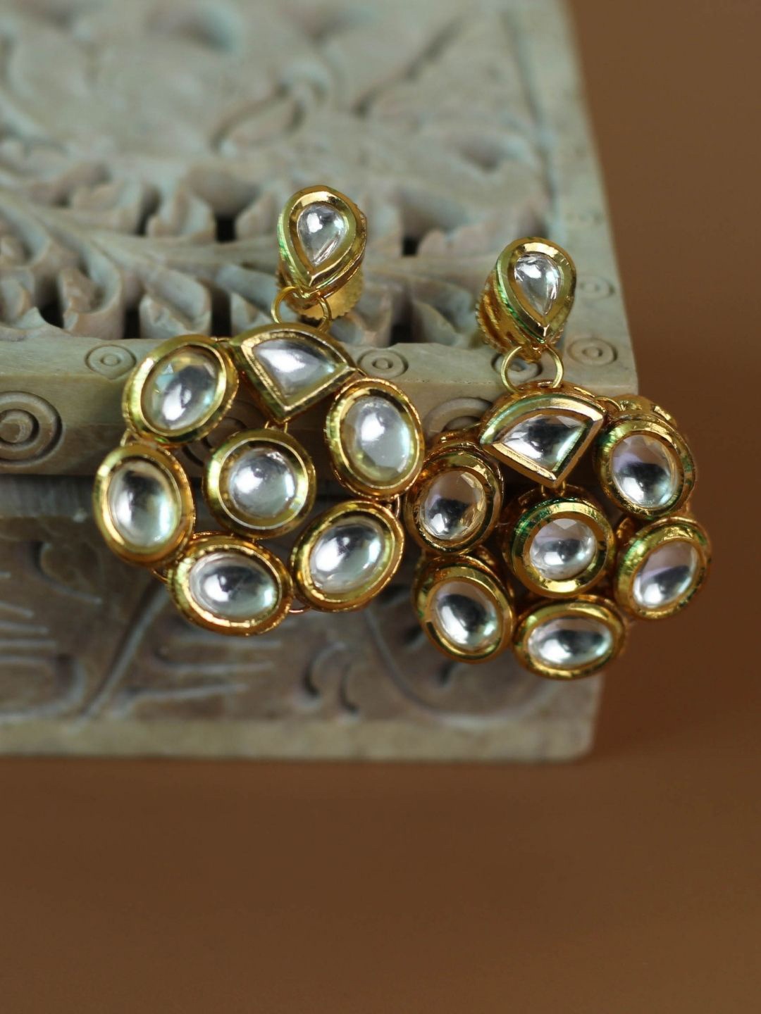 

AccessHer Gold-Toned & White Classic Drop Earrings