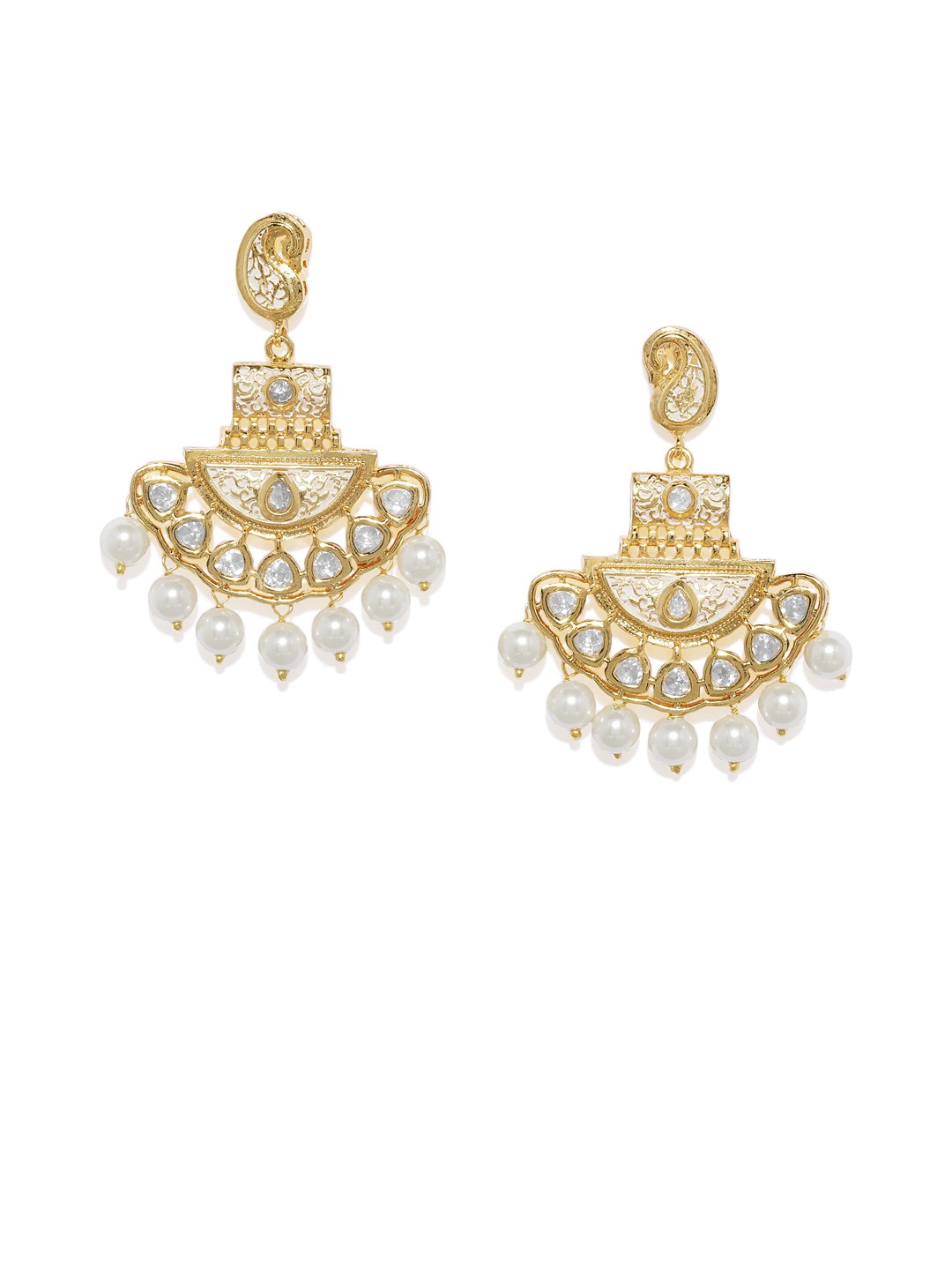 

AccessHer Women Gold-Toned & White Contemporary Drop Earrings