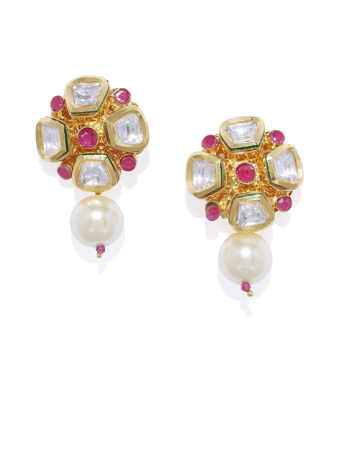 

AccessHer Women Gold-Toned & Red Contemporary Drop Earrings