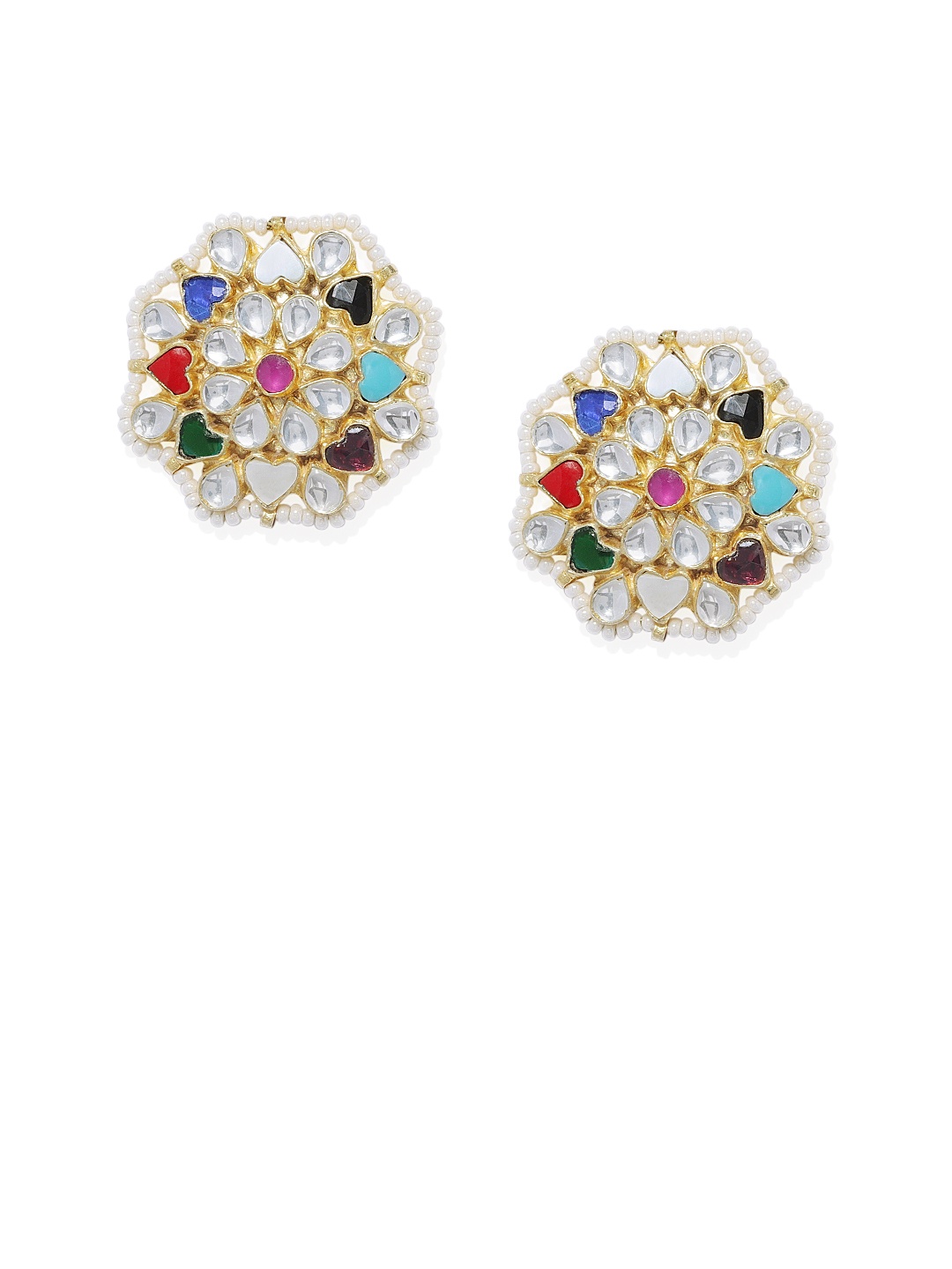 

AccessHer Gold-Plated Navratna Paachi Kundan Oversized Studs