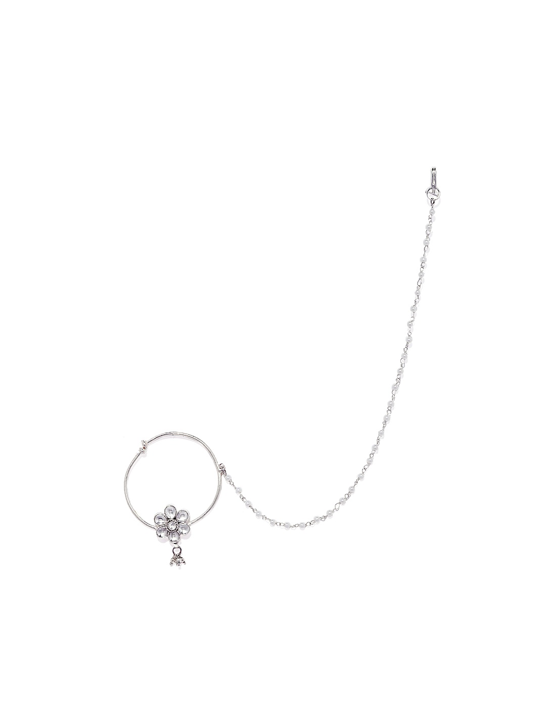 

AccessHer Silver-Toned Handcrafted Jadau Pachi Kundan Nose Ring