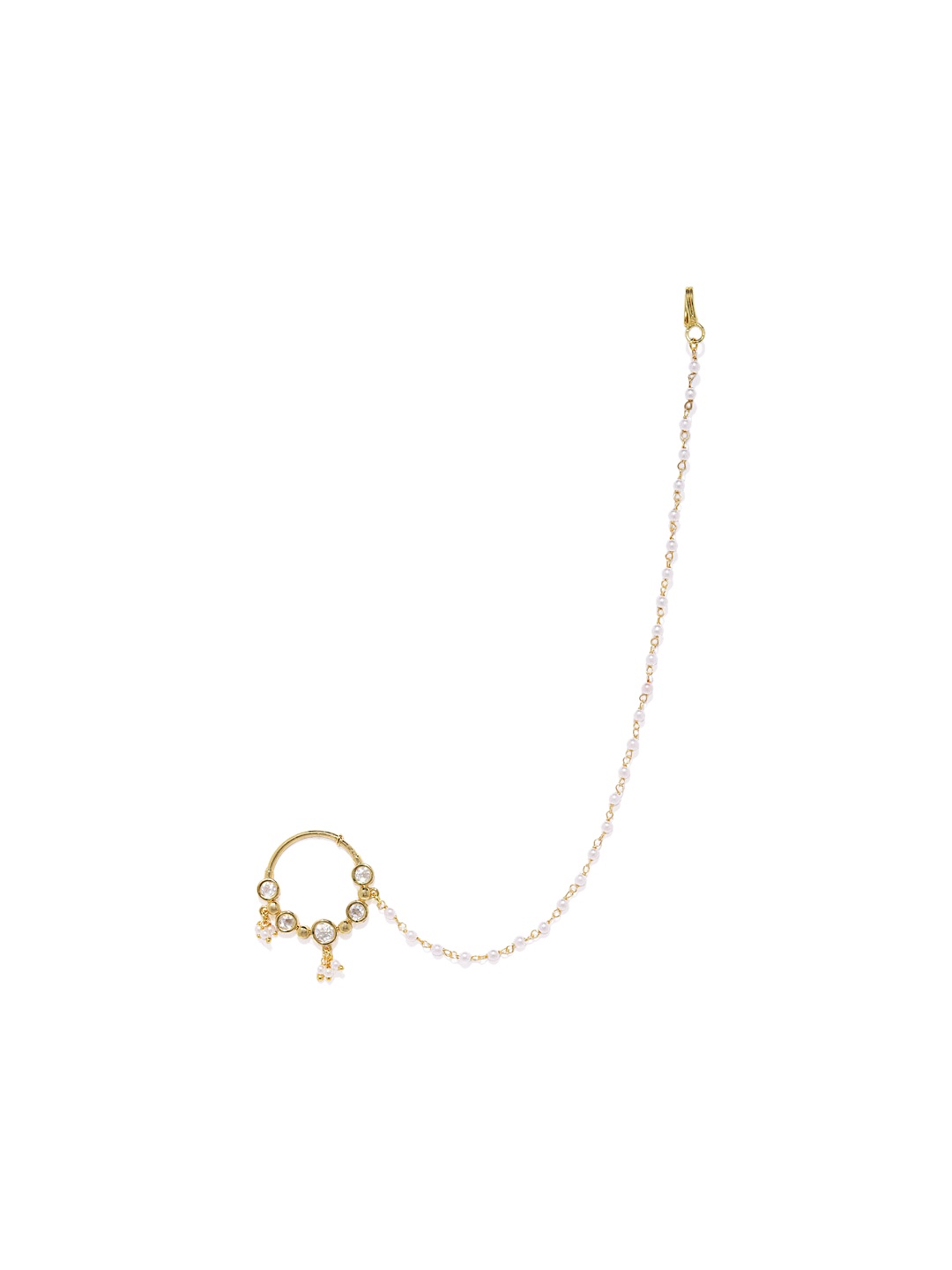 

AccessHer Gold-Plated Handcrafted Kundan Stone-Studded Chained Nose Ring