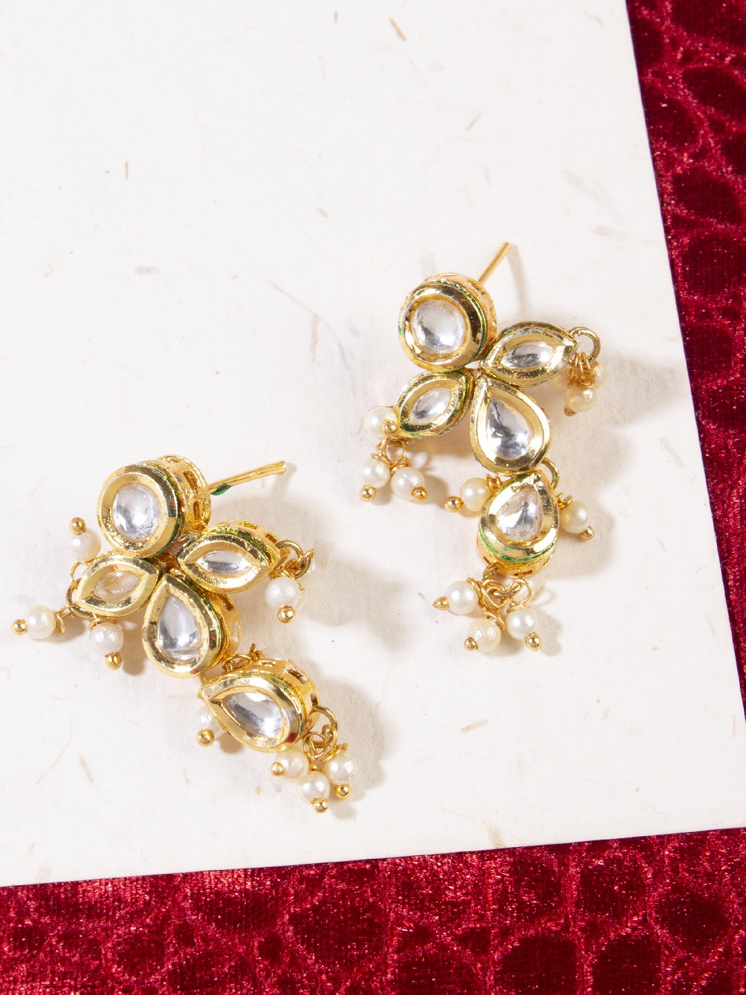 

AccessHer Gold-Toned & White Classic Drop Earrings