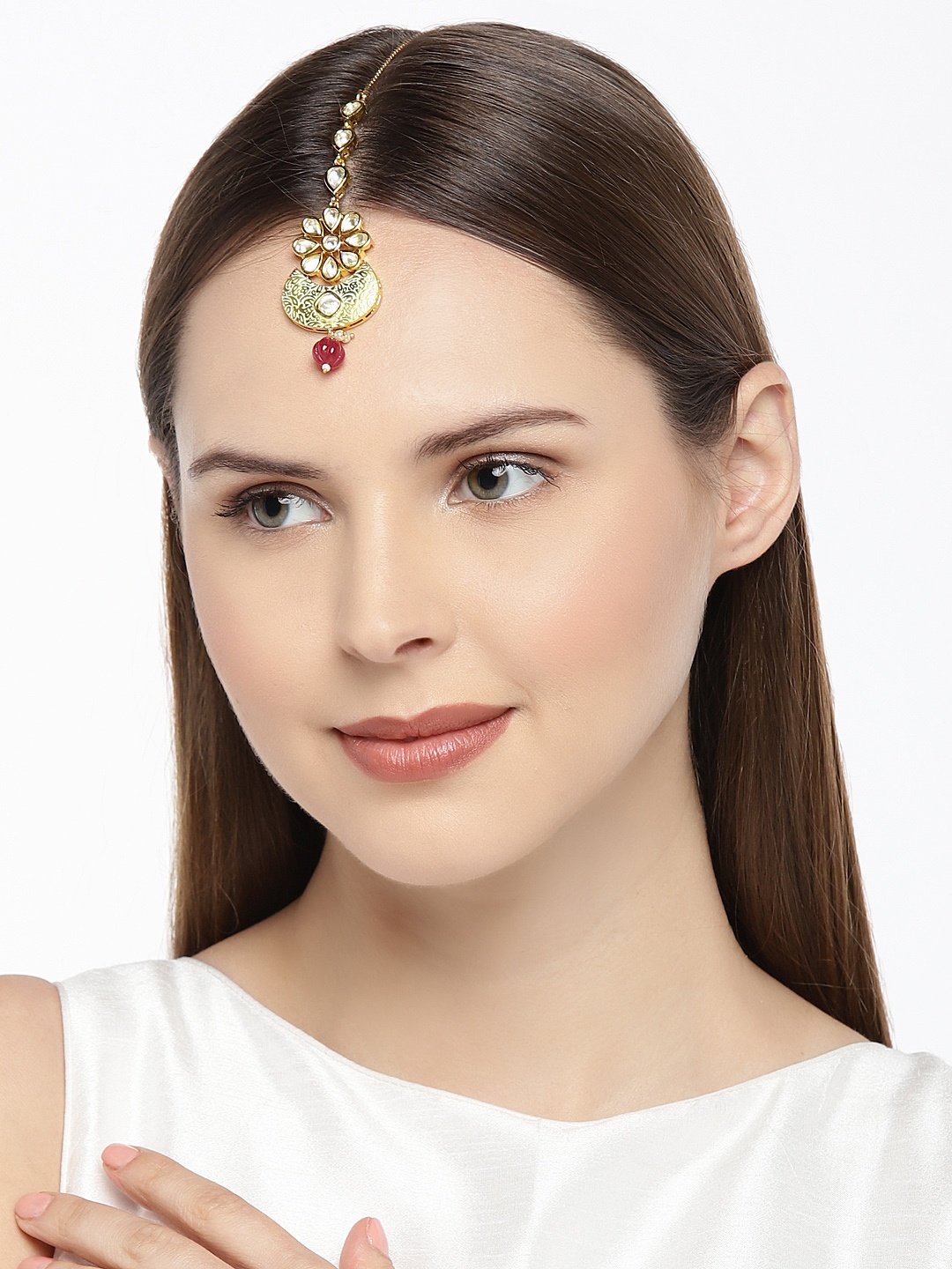 

AccessHer Gold-Plated Handcrafted Kundan Stone-Studded Maang Tikka